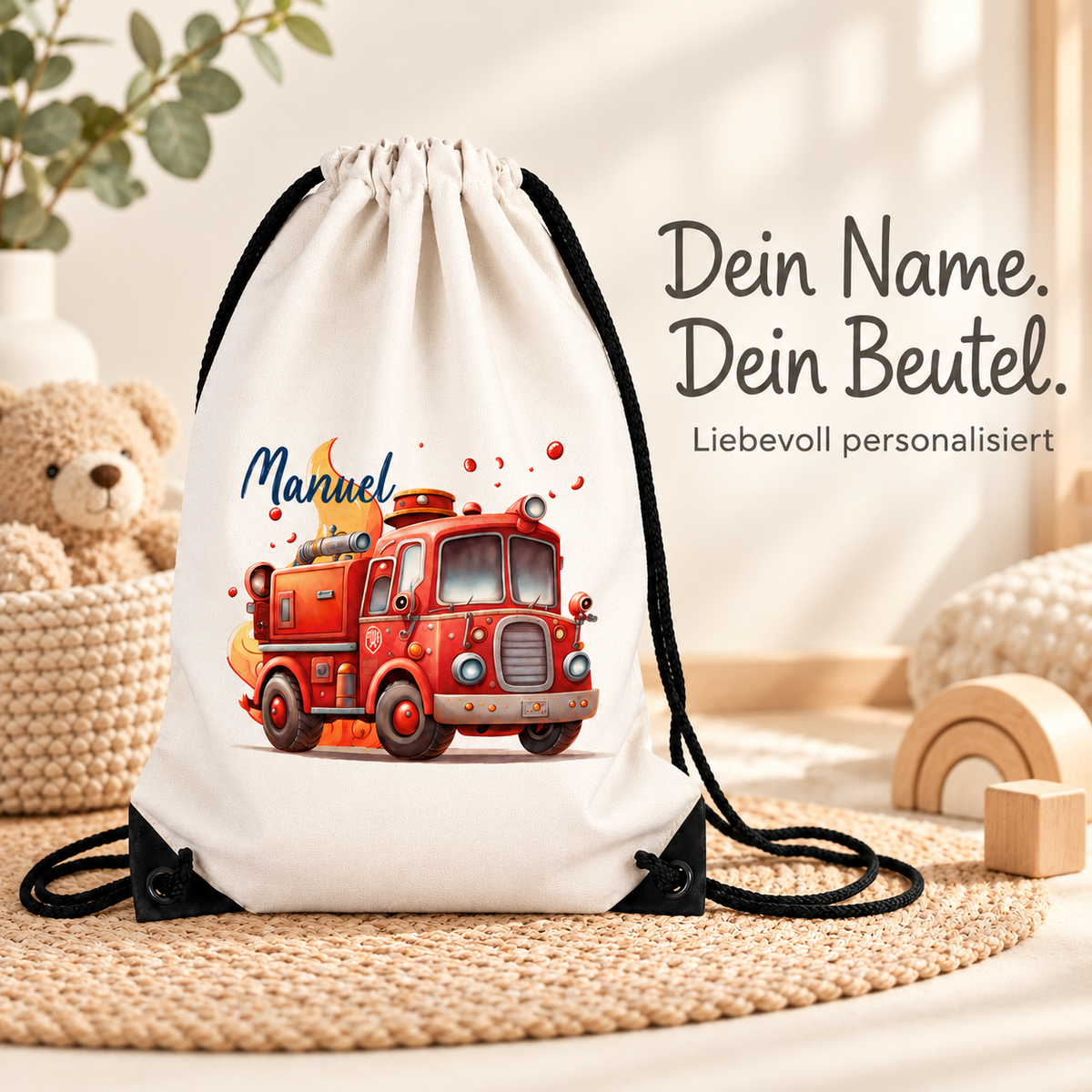 MUCKKI-PRO:12091e8af8be0950d2112fecad41d54769d813638a475ac263c80ab3d32b77b5:Turnbeutel Feuerwehr 1 mit Wunschname personalisiert