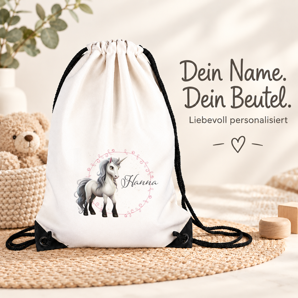 MUCKKI-PRO:41e0285a98ad03e157aa7490bc7fc90d480315784933b9ede3f203617f302da5:Turnbeutel Einhorn 6 mit Wunschname personalisiert