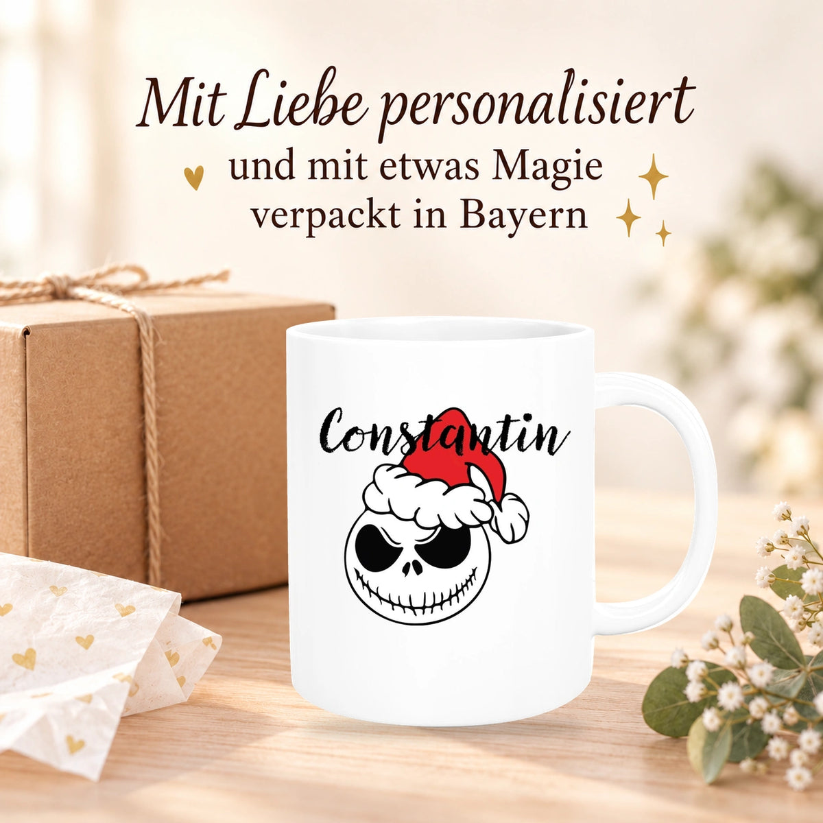 MUCKKI-PRO:eab5fc8cec16832ec5f6acdf915beb0b6d410c223d43e26f42a9165277b760b7:Tasse Wunschname Weihnachten Nightmare before Christmas 10 Keramik versch. Farben