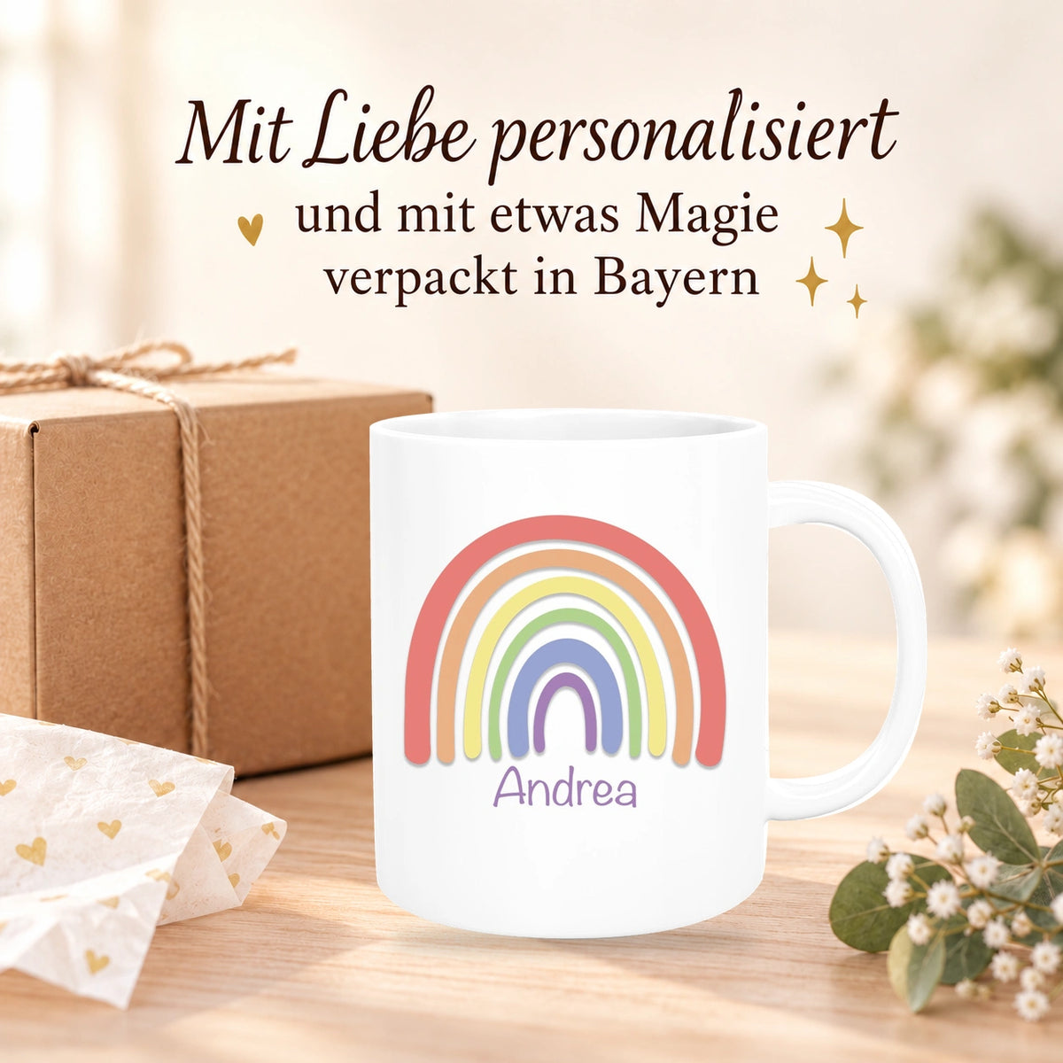 MUCKKI-PRO:b17275a5a7d18f417923ba5e55db92ef448c62fe2ff4603c3b5bb4b886259743:Tasse Wunschname Regenbogen 1 Keramik Kinderbecher versch. Farben