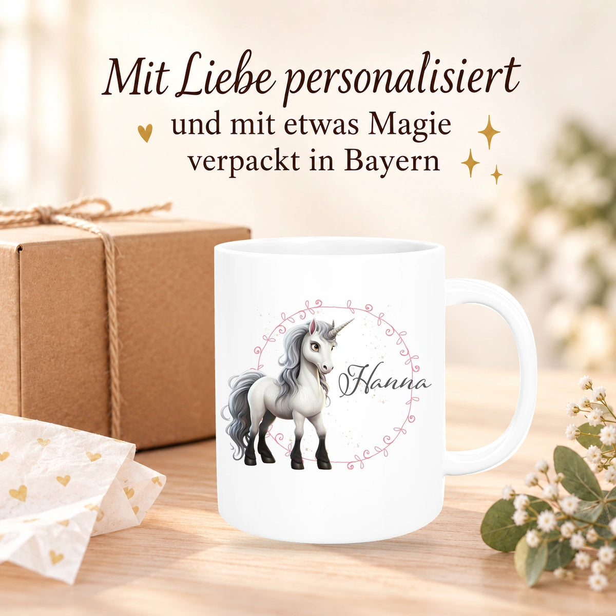 MUCKKI-PRO:f8130e8b4883b473a96131cac8c18dd6413c0b0342a9034ec44a9e74f4e01c22:Tasse Einhorn 6 Wunschname Keramik Kinderbecher personalisiert versch. Farben