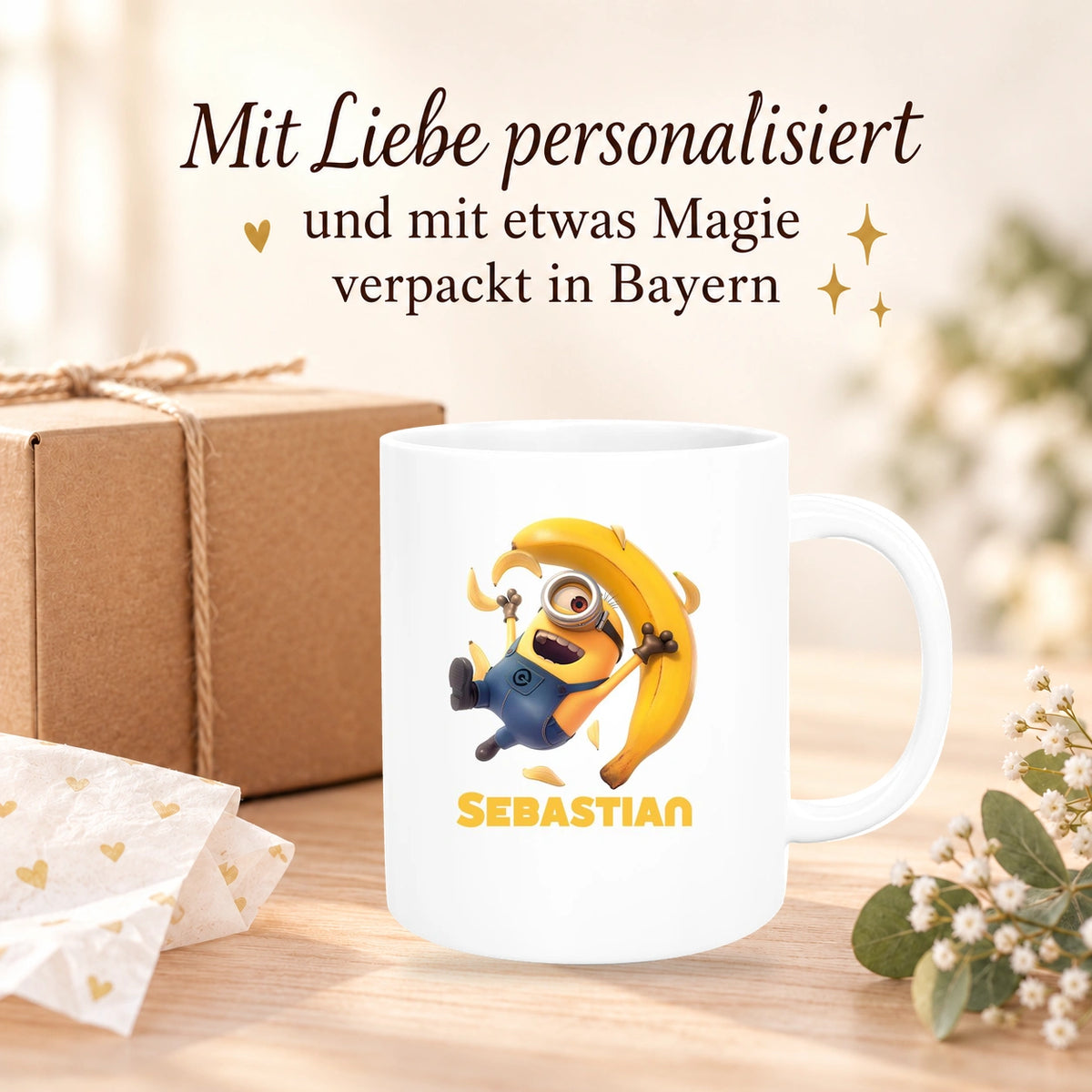 Tasse Minions Kinder Minion 2 Banana Wunschname Keramik Kinderbecher personalisiert versch. Farben