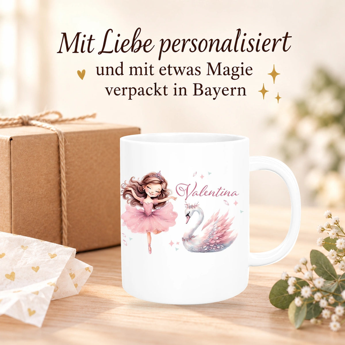 MUCKKI-PRO:026fbae299cf76fcebd8bda1577d9a733f04203b35c73666daf80e0a3cc198e1:Tasse Ballerina 2 Wunschname Keramik Kinderbecher personalisiert versch. Farben