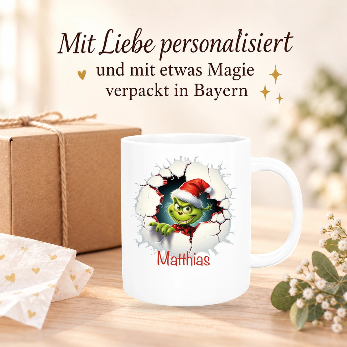 Tasse Wunschname Weihnachten Grinch 8 Keramik Kinderbecher versch. Farben