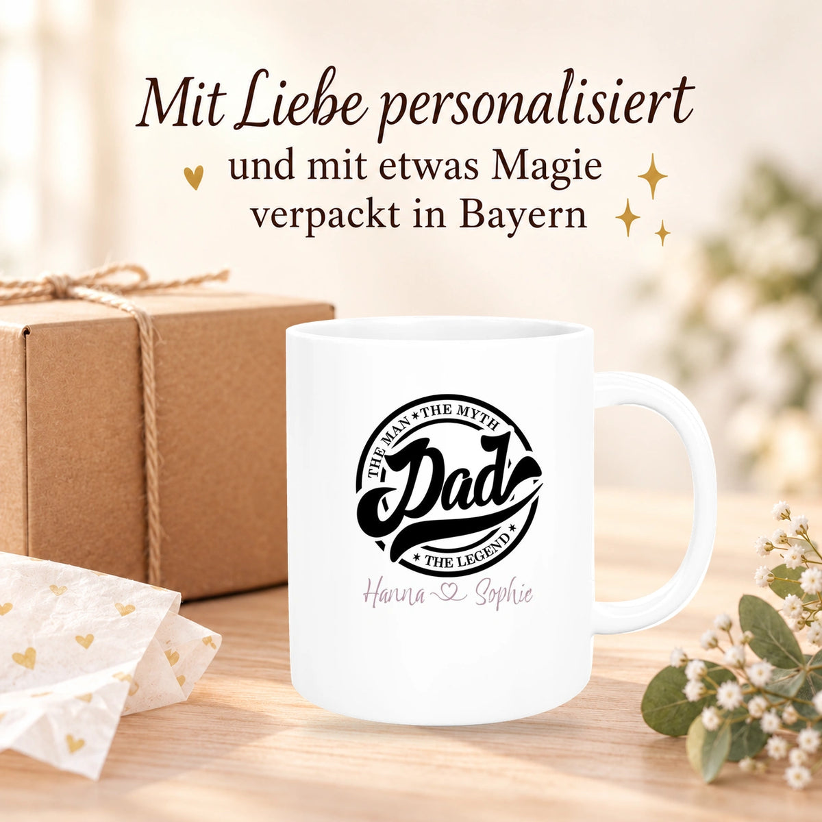 Tasse Vatertag 8 Papa, "The Legend" Wunschnamen Keramik Personalisiert versch. Farben