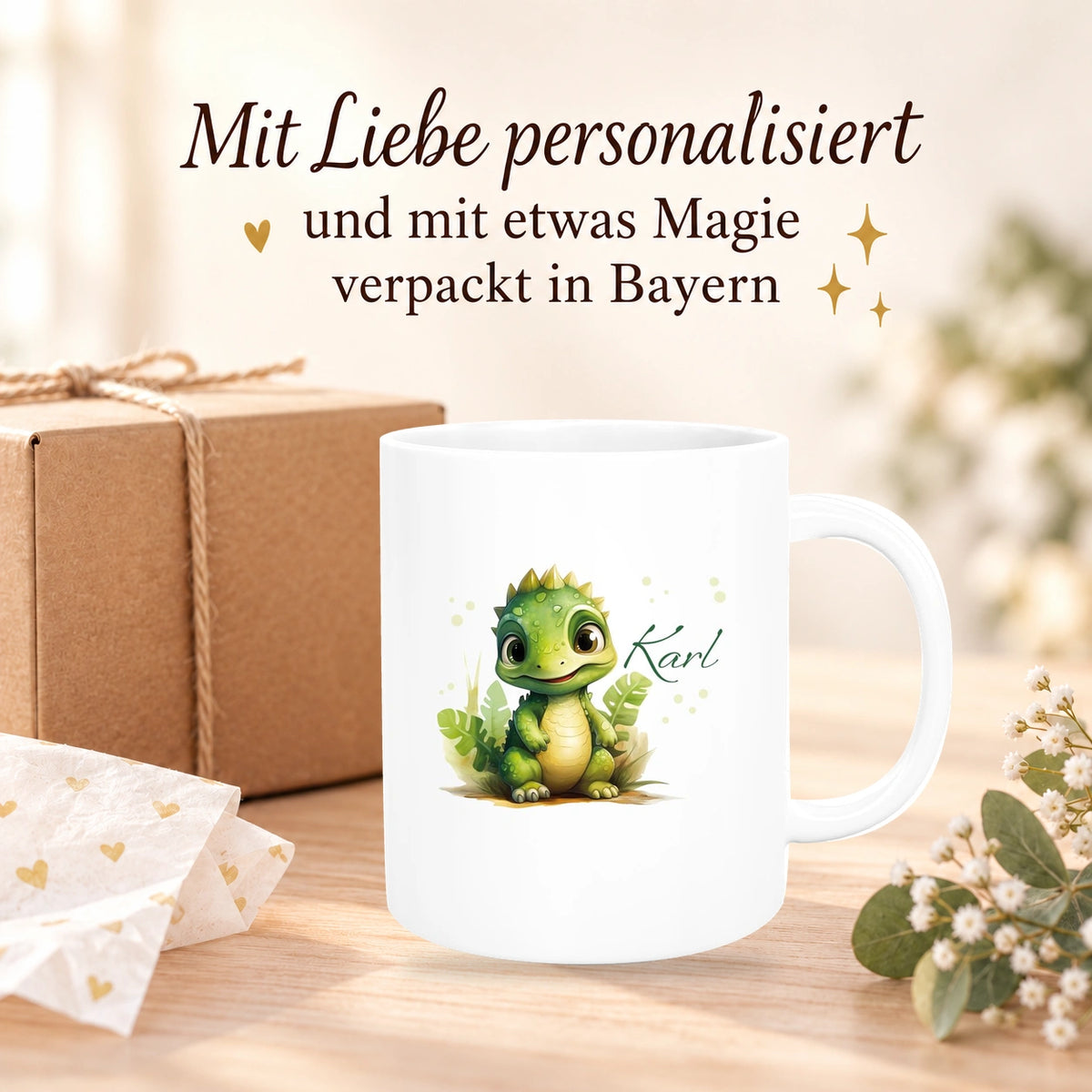 MUCKKI-PRO:536cd991ad311a35eb0b9b76a75d16e5b52ee6d4fe07d07acf4fc99b08e25c64:Tasse Dino 16 Wunschname Keramik Kinderbecher Personalisiert versch. Farben
