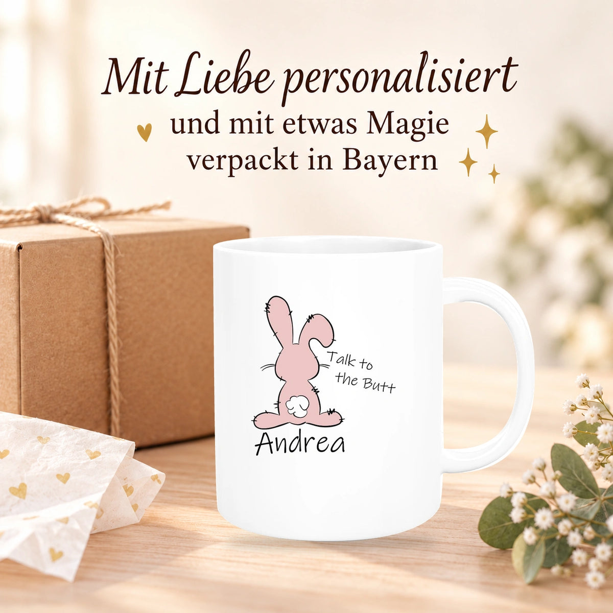 Tasse Ostern - Hase Talk to the Butt Wunschnamen Keramik personalisiert versch. Farben