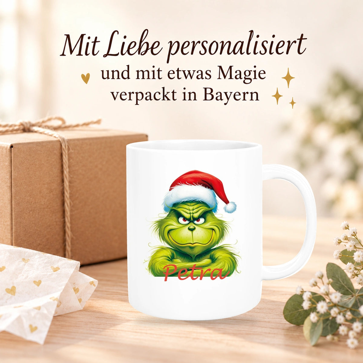 MUCKKI-PRO:724de6bb7b8388cecb959a844a4a9c0f45e115dc8380858a2d37cd7a405c1480:Tasse Wunschname Weihnachten Grinch 2 Keramik Kinderbecher versch. Farben