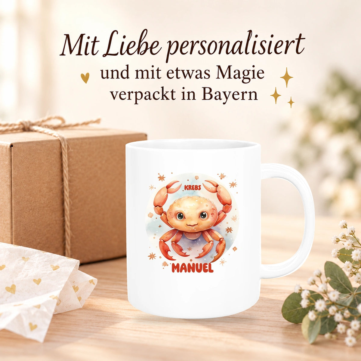 MUCKKI-PRO:c513114ca000856429ef9f9d6b83a4495cd19d44b2635b335c1358a796e3c537:Tasse Sternzeichen Kinder Krebs 1 Wunschname Keramik Kinderbecher personalisiert versch. Farben