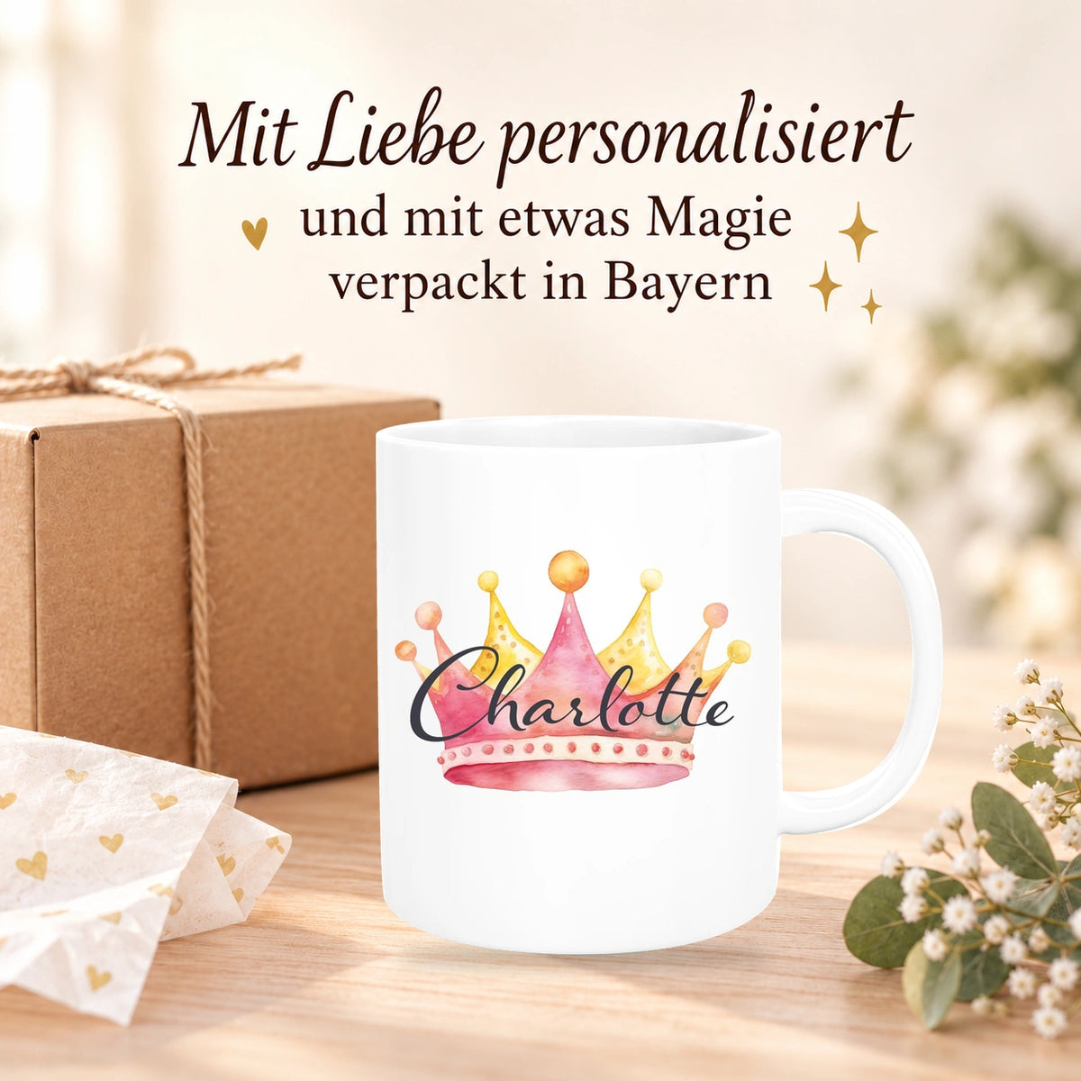 MUCKKI-PRO:75c0d68d0ff554b62699b07f0ffc24f2da42ac7d59390b0c95a0a4e213497bae:Tasse Krone 2 Wunschname Keramik Kinderbecher personalisiert versch. Farben
