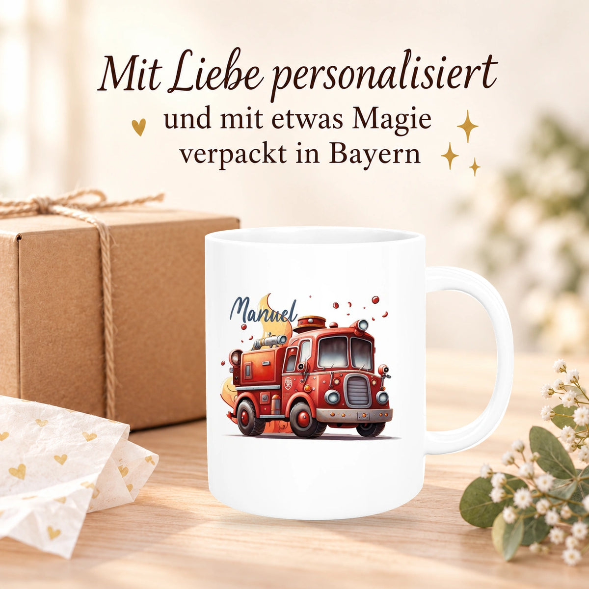 MUCKKI-PRO:016b5151609b463530b11e17aeeb4ee244069458c56382d4cd2dc8181a7774fc:Tasse Wunschname Feuerwehr 1 Keramik Kinderbecher versch. Farben