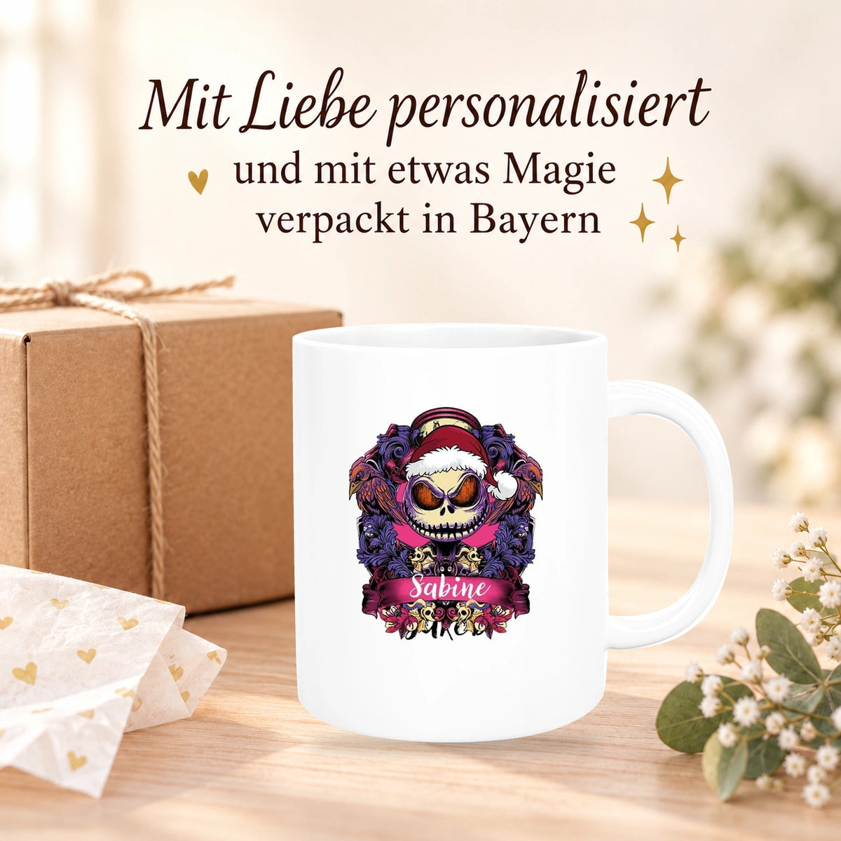 MUCKKI-PRO:239aad90e0e5d8225b4d5be791ba034cbb0f46db83e72a2a48daacd903050ac0:Tasse Wunschname Weihnachten Nightmare before Christmas 5 Keramik versch. Farben