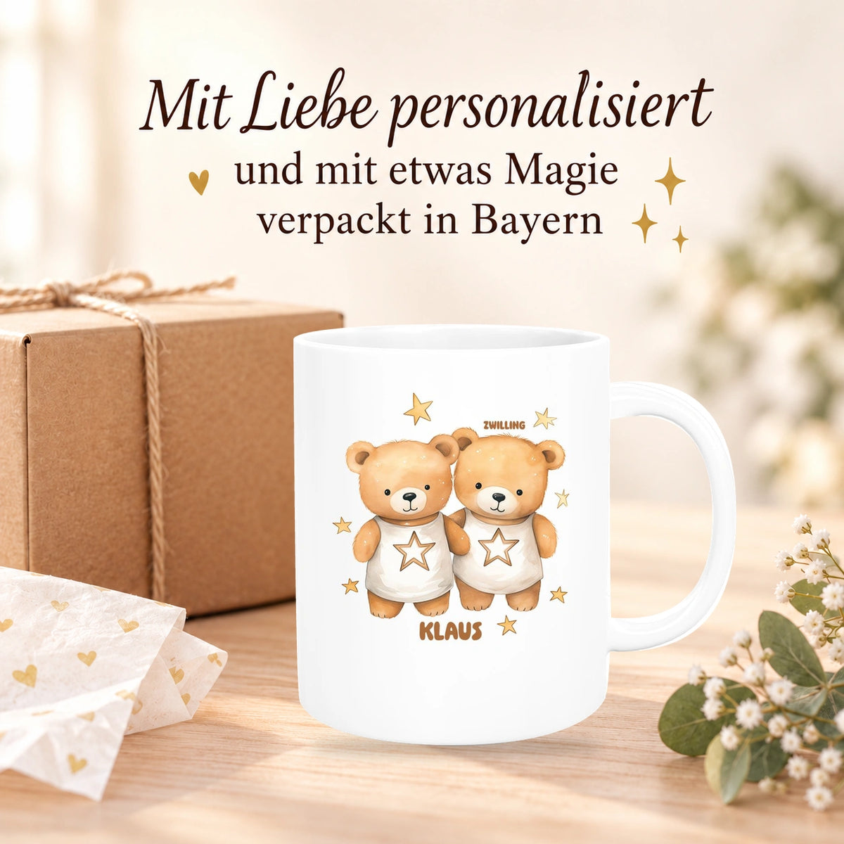 Tasse Sternzeichen Kinder Zwilling 1 Wunschname Keramik Kinderbecher personalisiert versch. Farben