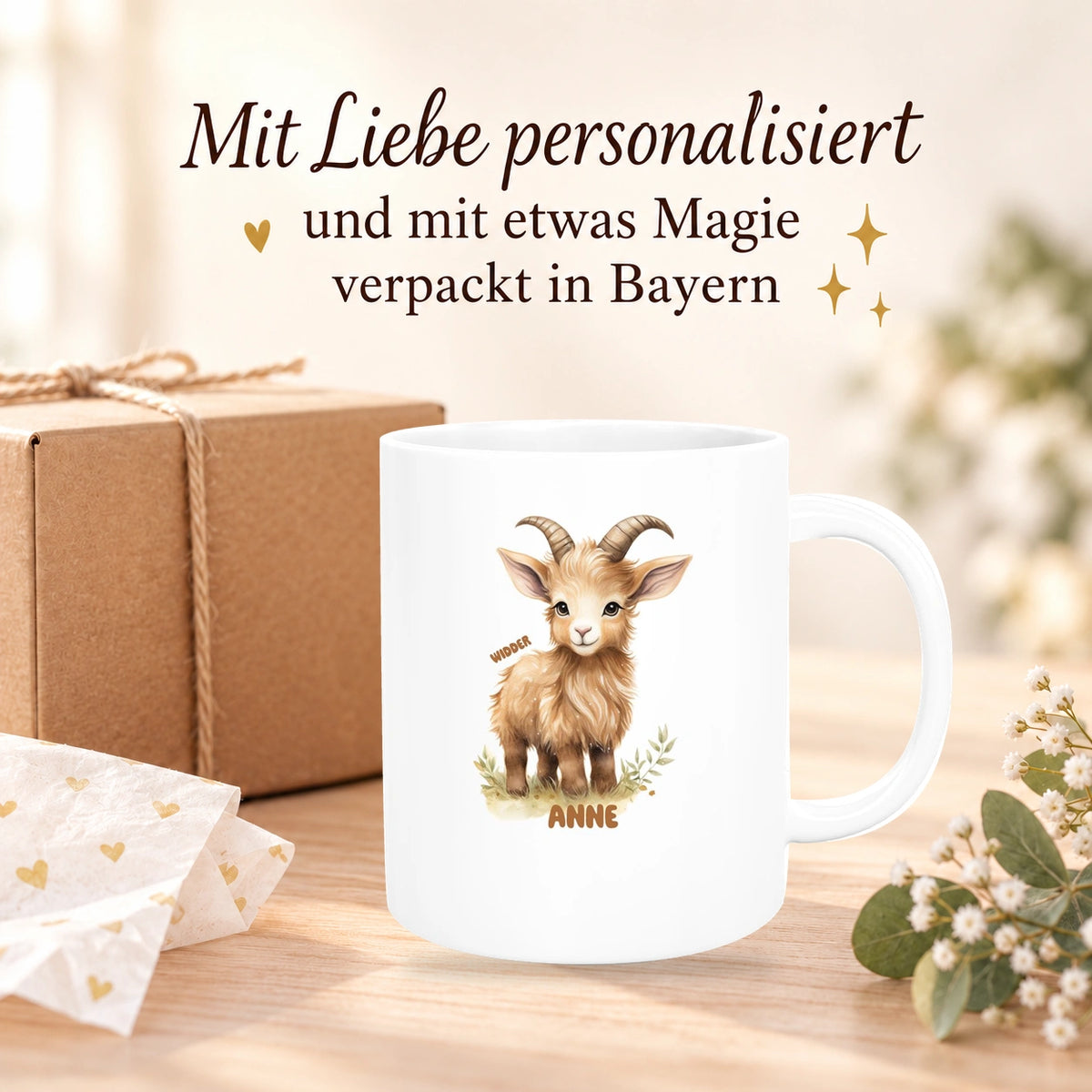 Tasse Sternzeichen Kinder Widder 1 Wunschname Keramik Kinderbecher personalisiert versch. Farben