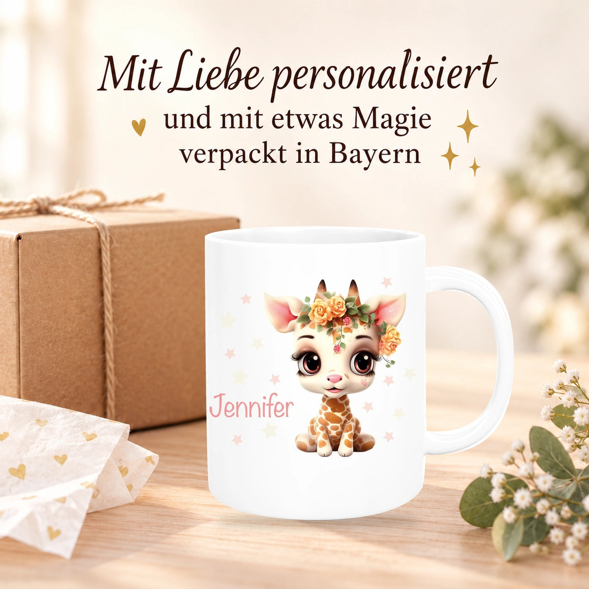 Tasse Wunschname Giraffe 1 Keramik Kinderbecher versch. Farben