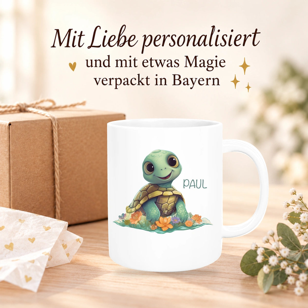Tasse Wunschname Schildkröte 1 Keramik Kinderbecher personalisiert versch. Farben
