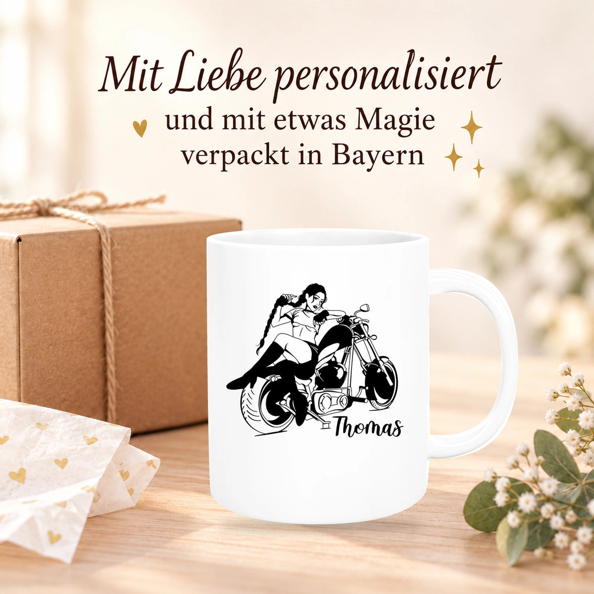 MUCKKI-PRO:da4b90056e3773ddd7a0e81723c0271c863059c8d5ab6e0e31483a265d1ddc34:Tasse Bike 01, Biker Girl, Motorrad Keramik personalisiert versch. Farben