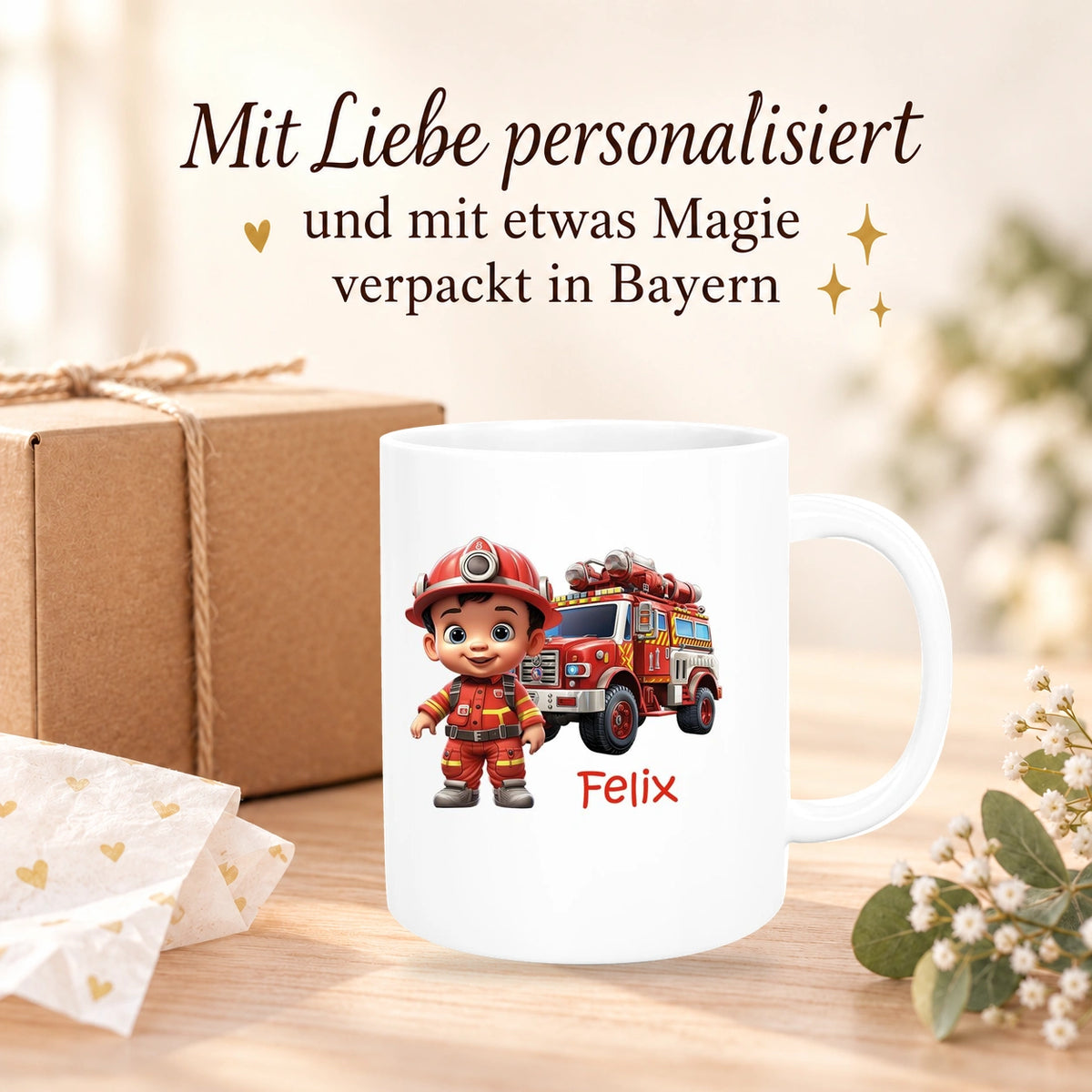 Tasse Wunschname Feuerwehr 4 Keramik Kinderbecher versch. Farben