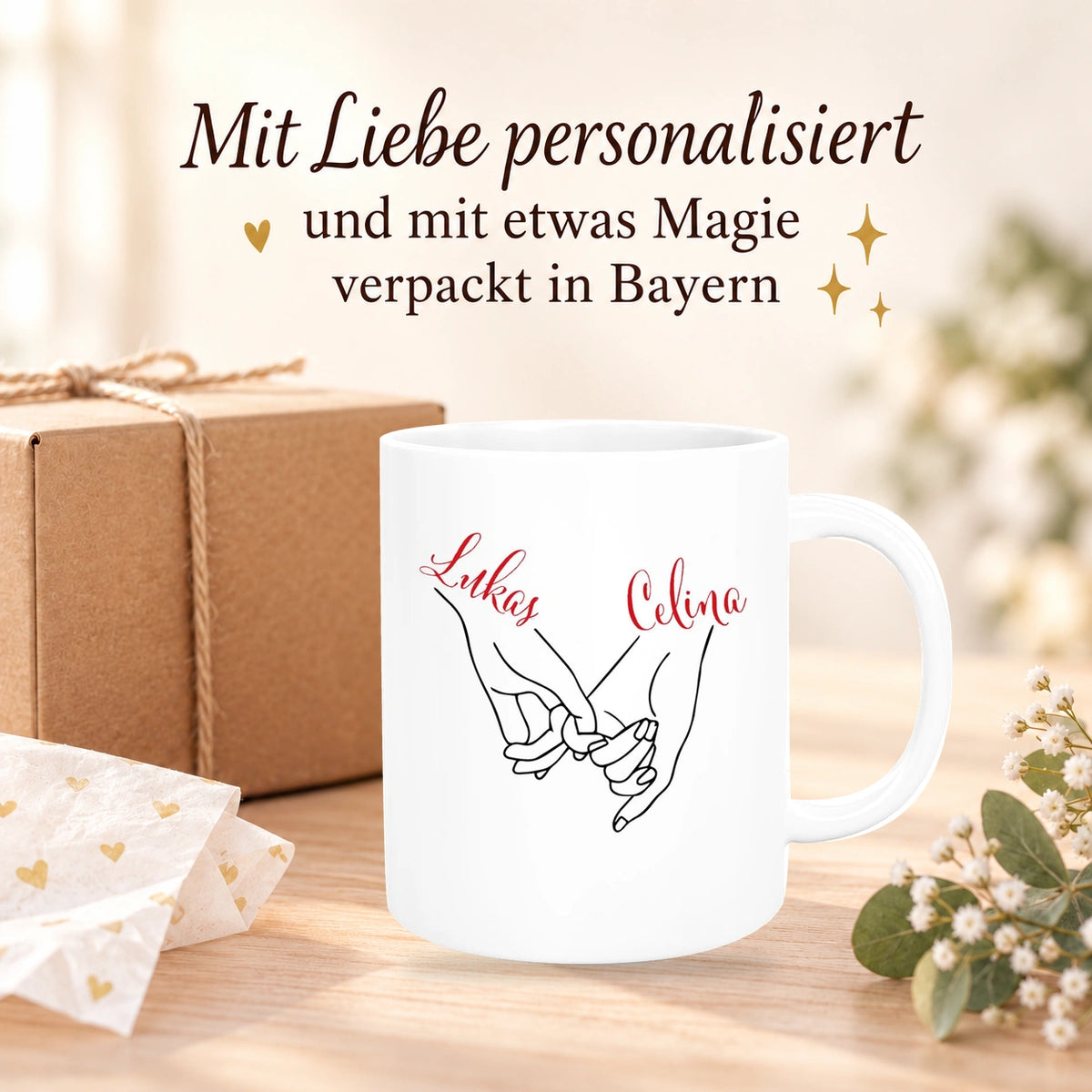 MUCKKI-PRO:10c505af3a4498d7a92346eee3b19a86c480b25c1bedf69bf2f949e39e1664d1:Tasse Hände Valentinstag 5 Wunschnamen Keramik personalisiert versch. Farben