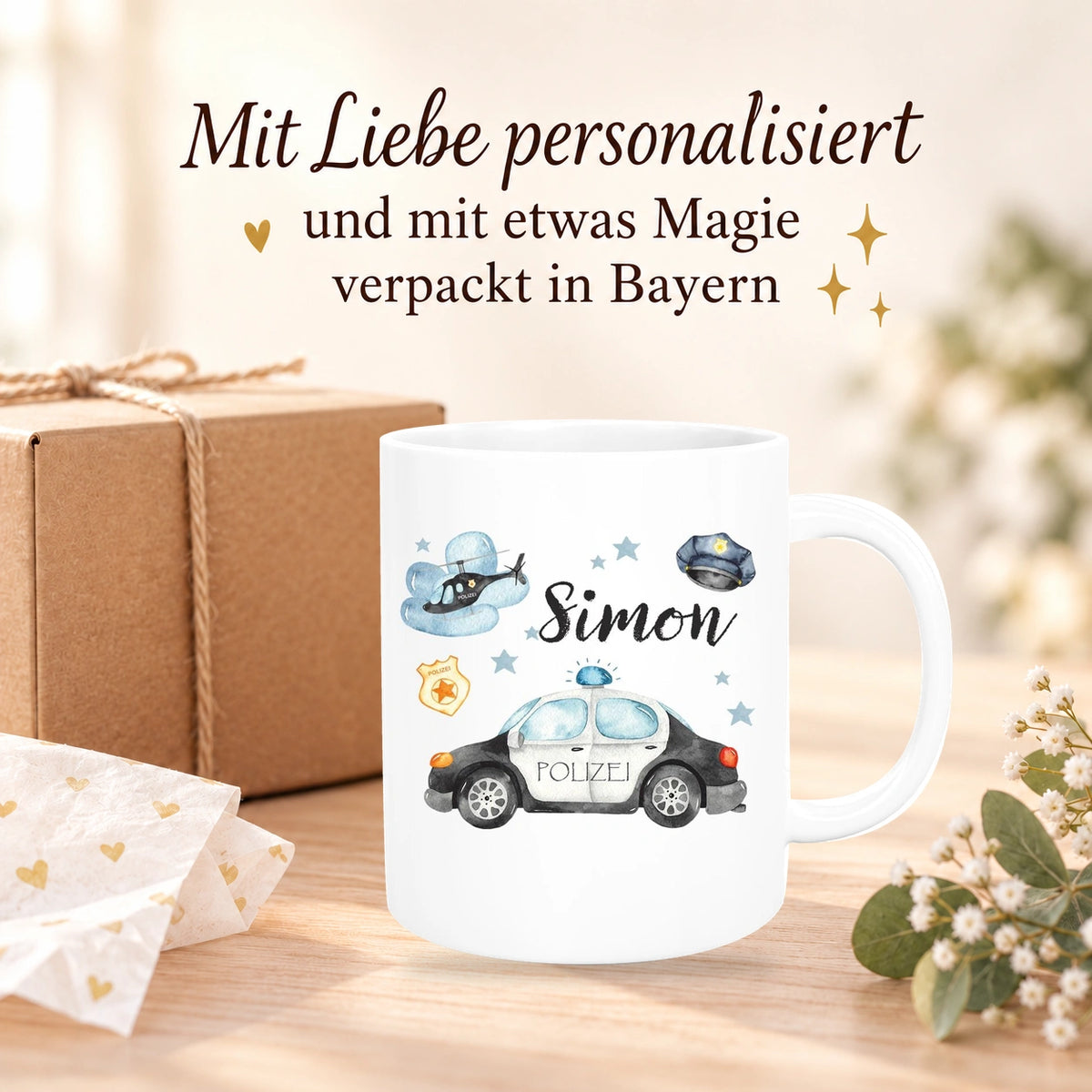 MUCKKI-PRO:ca158dd979fc1b4ae16071b501b279f52ecbb2265bfb3caf5f3fb4e77e515a3c:Tasse Polizei 3 Wunschname Keramik Kinderbecher personalisiert versch. Farben