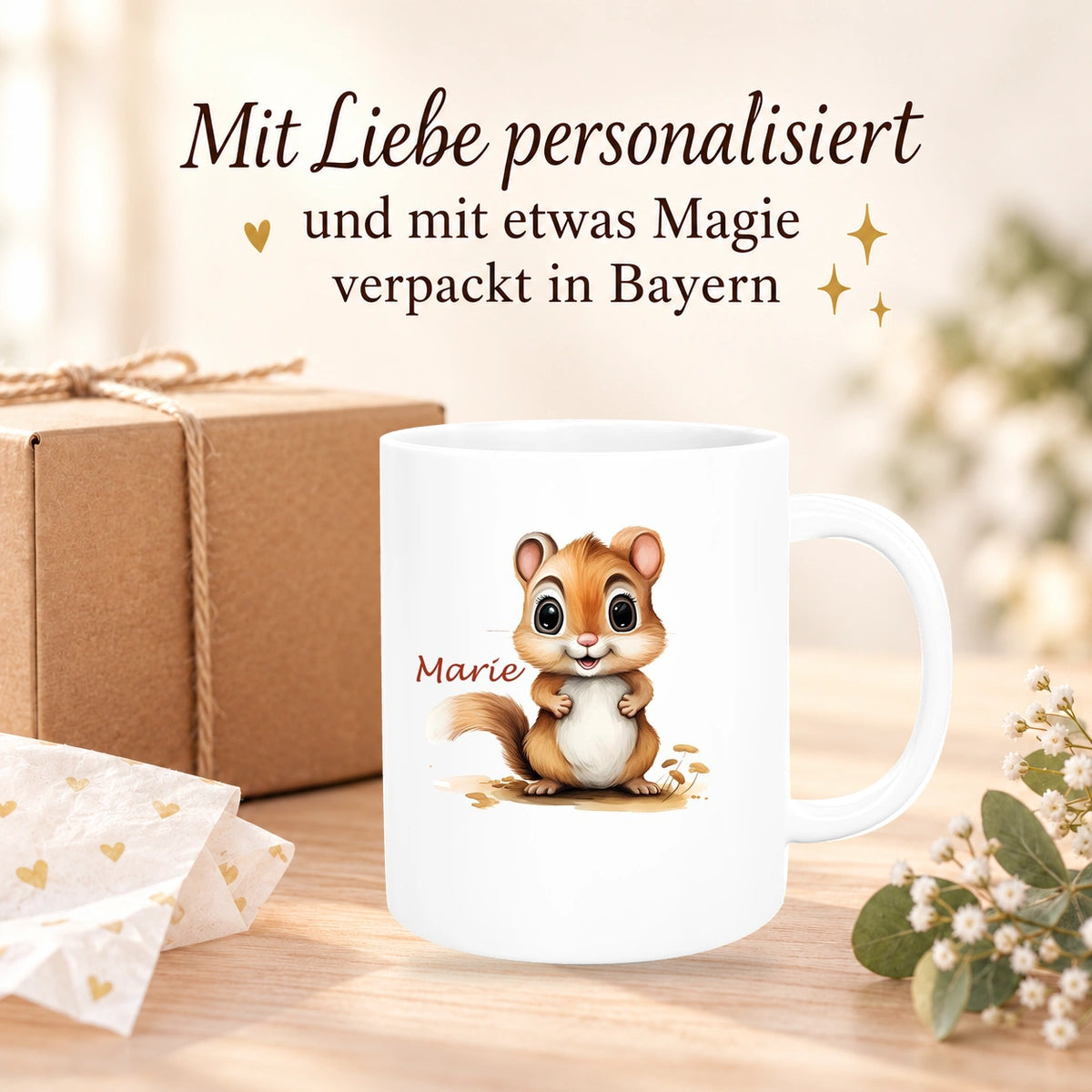 Tasse Wunschname Chipmunk 2 Keramik Kinderbecher personalisiert versch. Farben