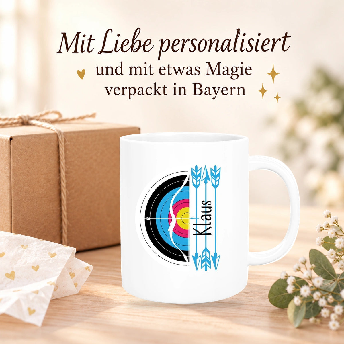 Tasse Bogenschütze 5 Wunschname Keramik personalisiert versch. Farben