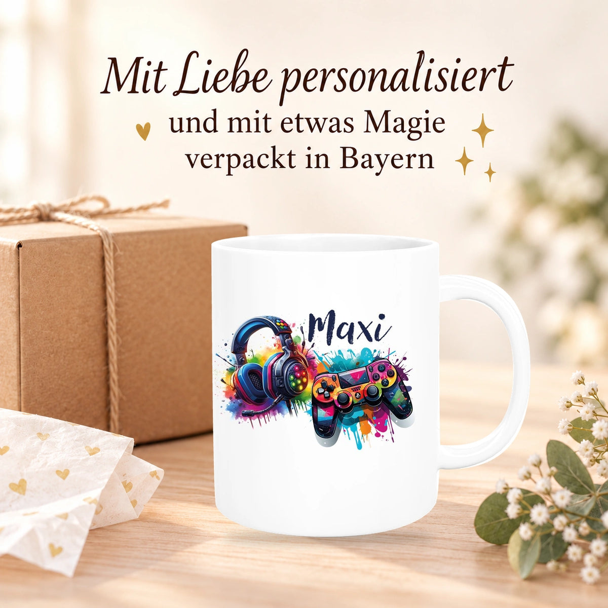MUCKKI-PRO:dd66c847feae3ce810f9c61e77cccc1cdba696d7a3c57b09b0b3498dc1b6c124:Tasse Gamer 3 Wunschname Keramik Kinderbecher personalisiert versch. Farben