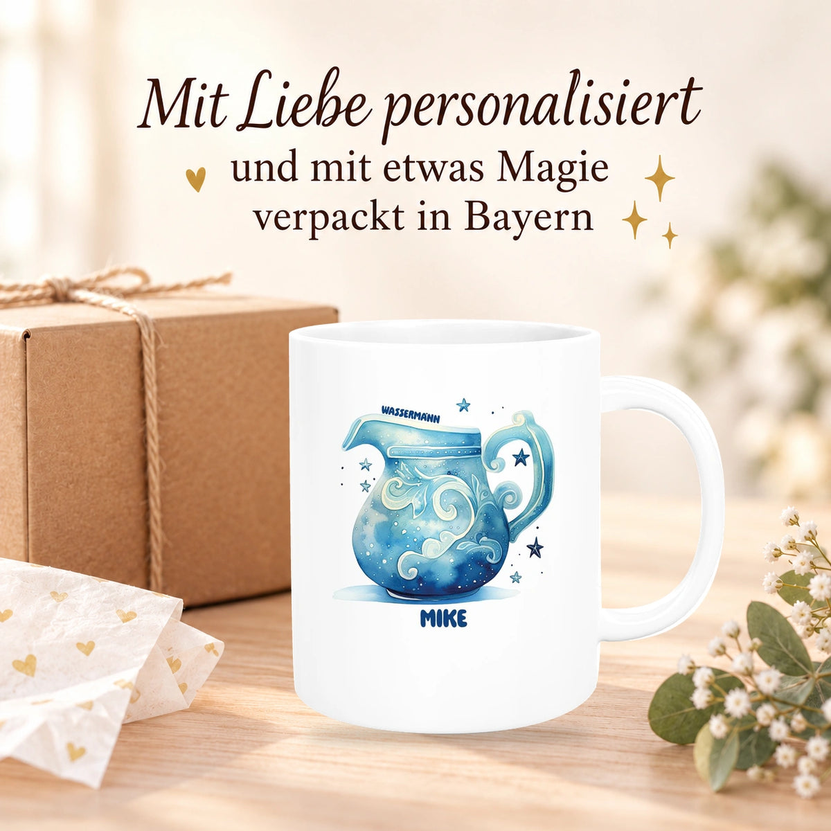 Tasse Sternzeichen Kinder Wassermann 1 Wunschname Keramik Kinderbecher personalisiert versch. Farben