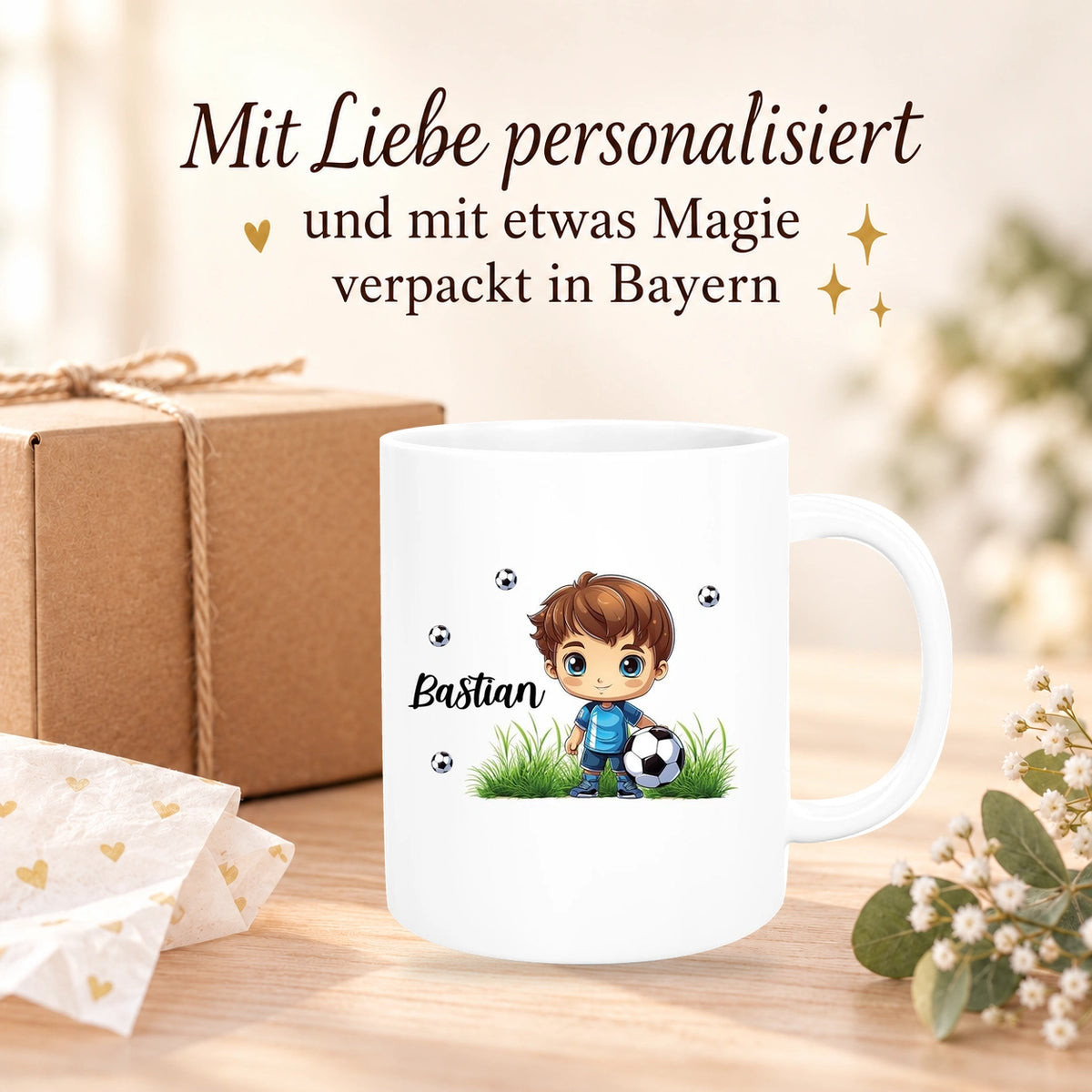 MUCKKI-PRO:96d9f2df3368b92354d416040a2ebfeacb0231ee0c691e484b028be6c1af4556:Tasse Fußball 6 Wunschname Keramik Kinderbecher personalisiert versch. Farben