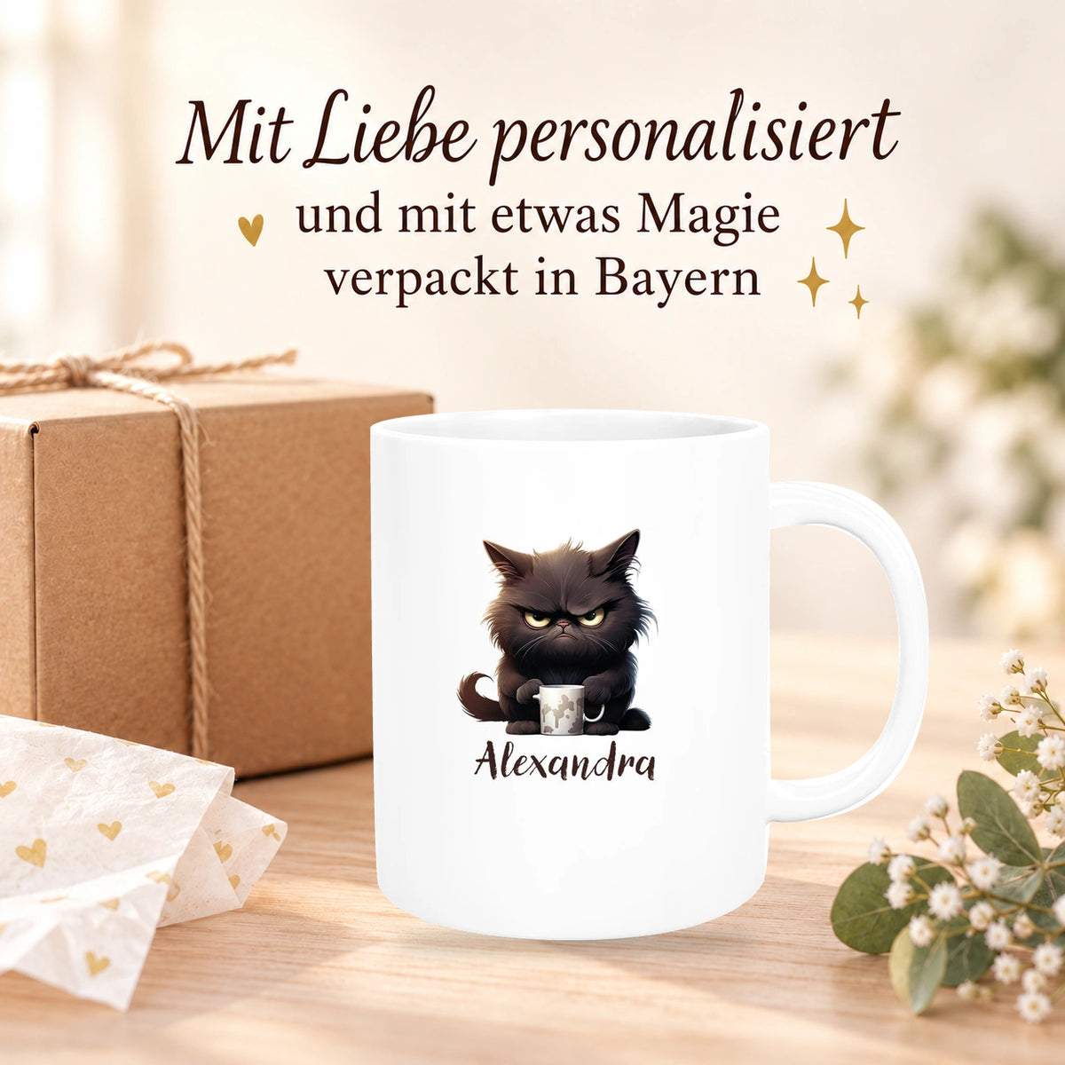 Tasse Katze Grumpy 1 Wunschname Keramik Kinderbecher personalisiert versch. Farben