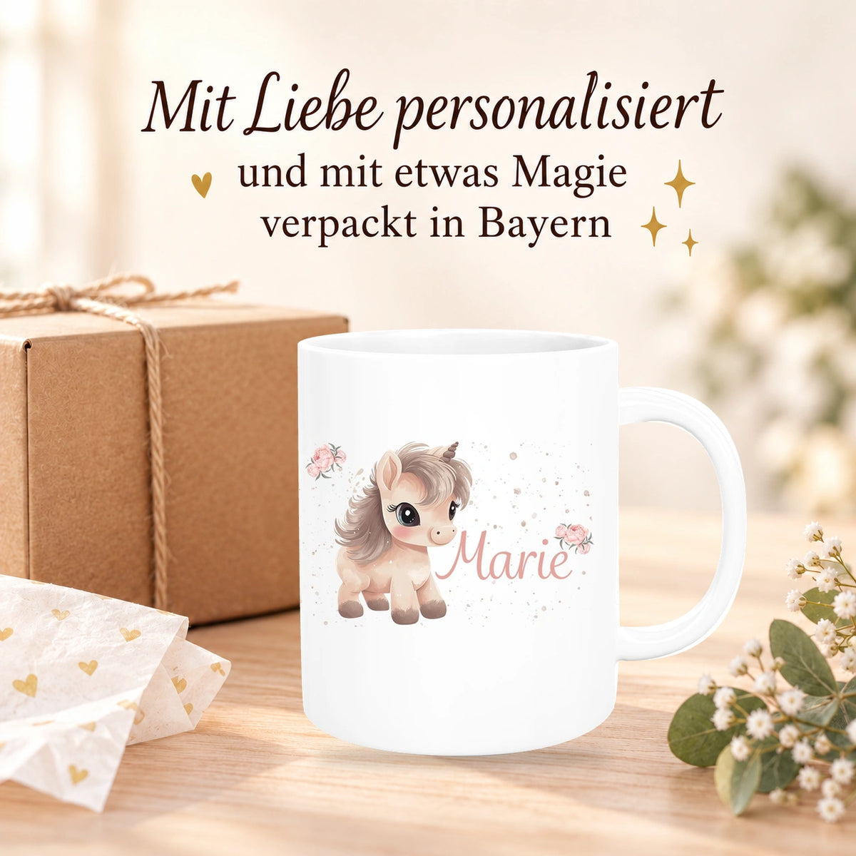 MUCKKI-PRO:58a2f302f9d2ee29258eda017f250e88ce24e5c3260a727a8543ba3865f36321:Tasse Einhorn 8 Wunschname Keramik Kinderbecher personalisiert versch. Farben