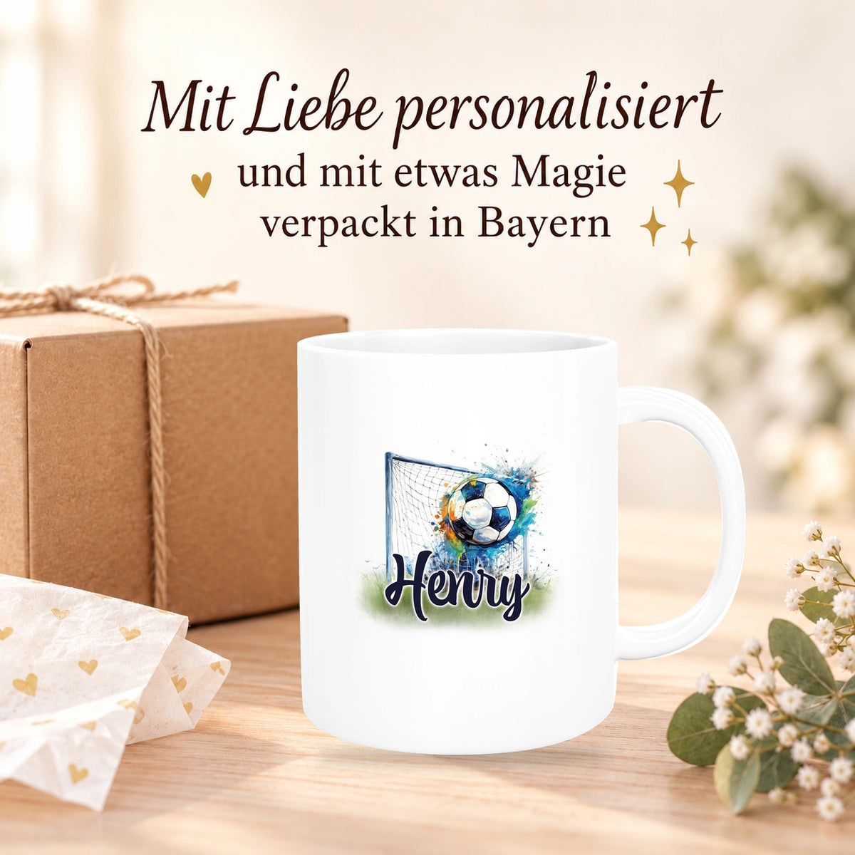 MUCKKI-PRO:b62fbadfd0e7a0f813f531d5c8323c04ff3421aaf2e498cbcf1d1974f48b91b9:Tasse Wunschname Fußball 13 Personalisiert Keramik Kinderbecher versch. Farben