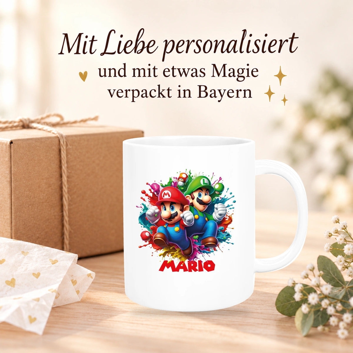 MUCKKI-PRO:a86568314350a7db491c32f16f12b8d92e01c1ed4dc2a50c9f5383a7c47bfeff:Tasse Wunschname Super-Mario 3 Keramik Kinderbecher personalisiert versch. Farben