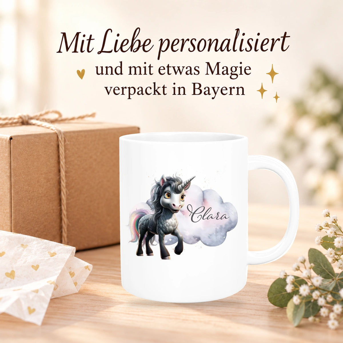Tasse Einhorn 7 Wunschname Keramik Kinderbecher personalisiert versch. Farben