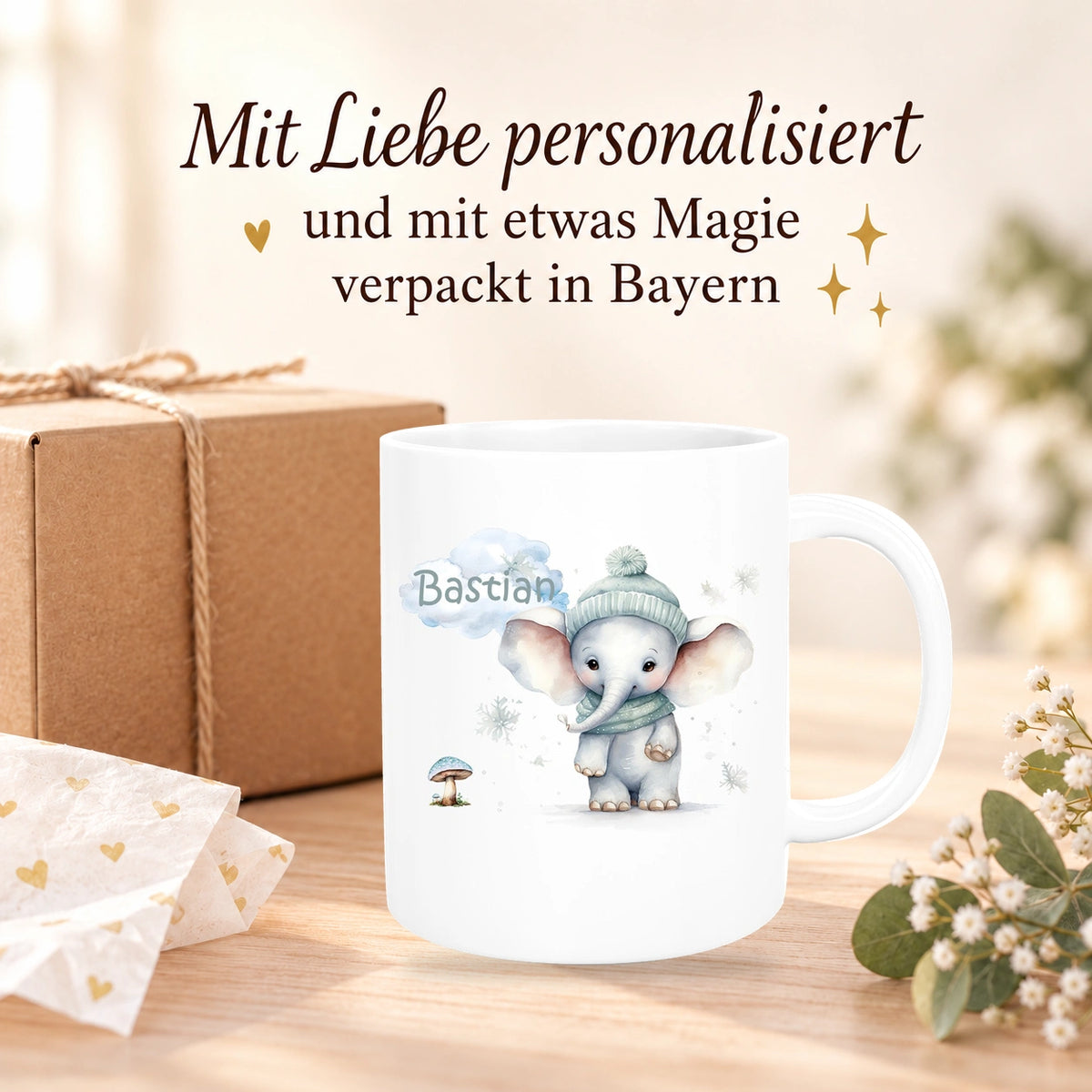 Tasse Wunschname Weihnachten Elefant 1 Keramik Kinderbecher versch. Farben