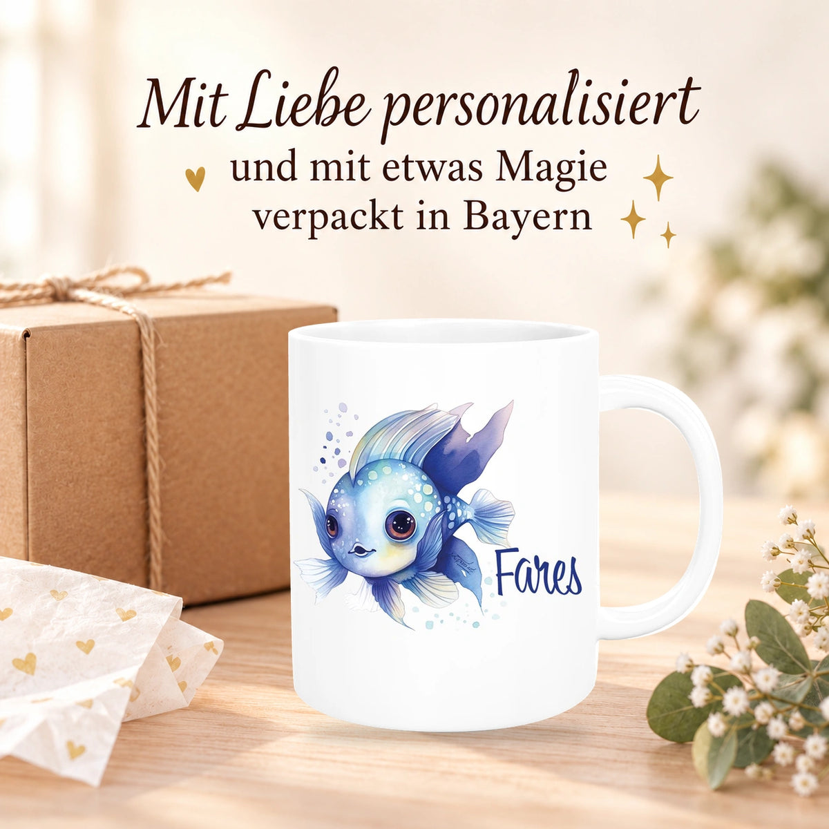 MUCKKI-PRO:ca859d8e34ebcddb4734388ff1b75b013e2422793bbf87c6bb0ef0d84f9978f0:Tasse Wunschname Meerestiere-Fisch 2 Keramik Kinderbecher versch. Farben