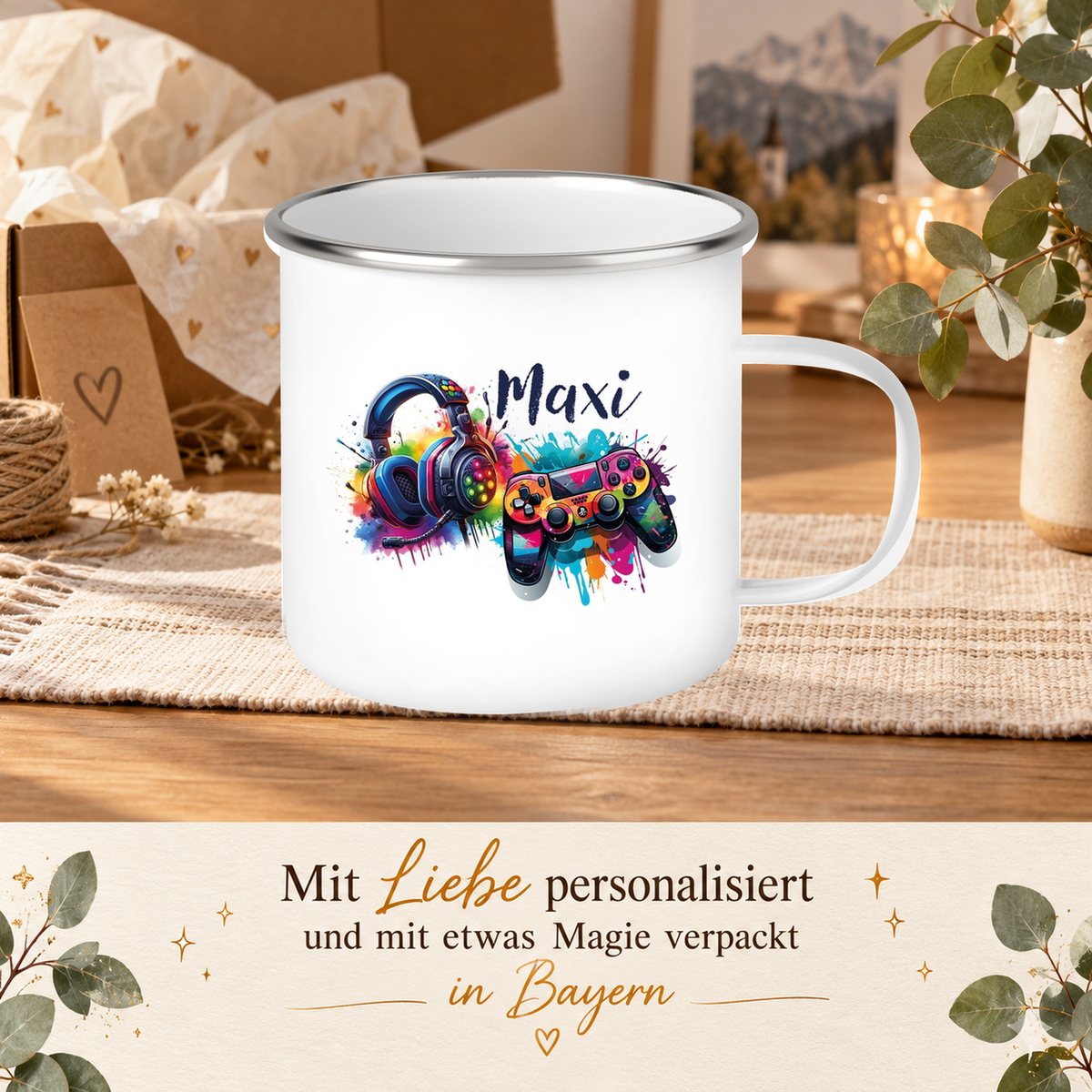 MUCKKI-PRO:16cd4c1d17b9dbc548a985c02b1291d51eb2eb86a77436ca841267f46fe902ce:Tasse Gamer 3 Wunschname Emaille Kinderbecher personalisiert