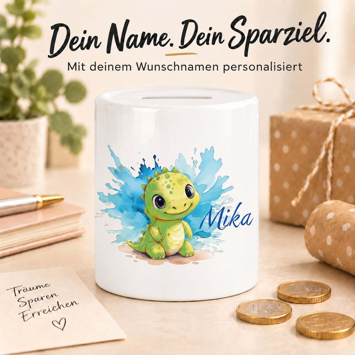 MUCKKI-PRO:2a6bdd7f709ec33f97d9976326624399fb806db0e4f3f0dee8178dcdc9a732f8:Spardose mit Wunschname Dino 12 personalisiert