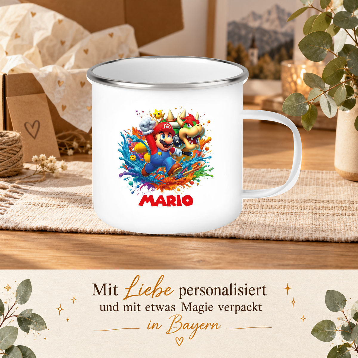 MUCKKI-PRO:75e6fd3f997bc072f3cc2989b624a03973f01f47a5f9cde35102b106724d23d1:Tasse Wunschname Super-Mario 5 Emaille Kinderbecher personalisiert