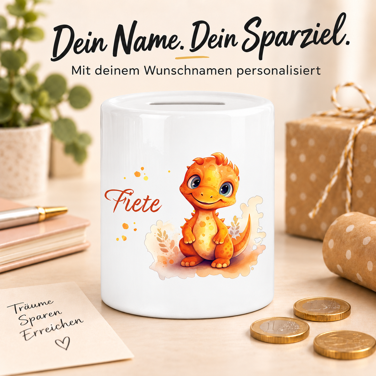 MUCKKI-PRO:54345ec6ef949b6dda42ffb537a826502012dc5f774c7bfb622ec4571ebe5dd5:Spardose mit Wunschname Dino 10 personalisiert