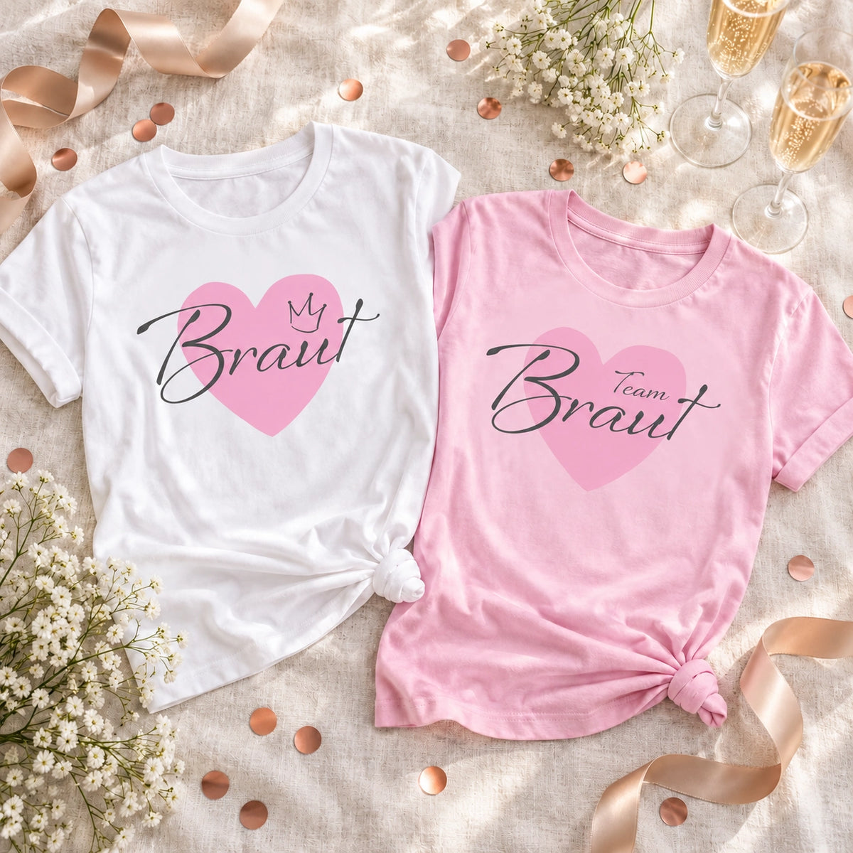 MUCKKI-PRO:128bc5643983977b7b4de12b74c163019444a8fbf1b79bd5585dfef09b770a17:T-Shirt Braut & Team-Braut 04 Herz Damen-Shirt für den Junggesellinnenabschied