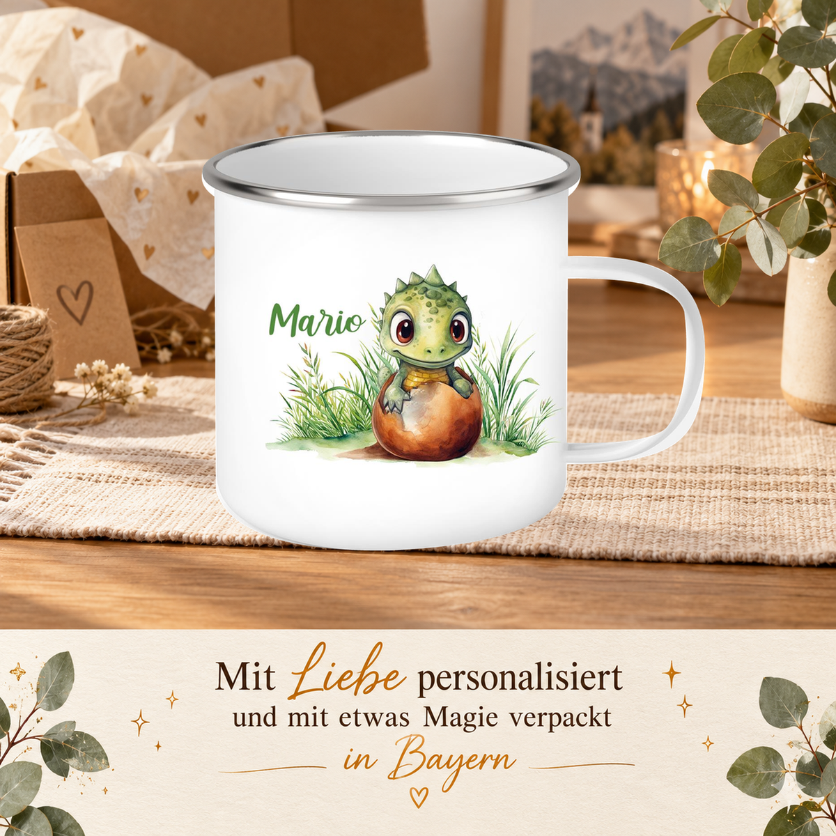 MUCKKI-PRO:42e444ae770f2aefb3262041694d8aff49230a197c427c64a90f22942ace6b93:Tasse Wunschname Dino 7 Emaille Kinderbecher