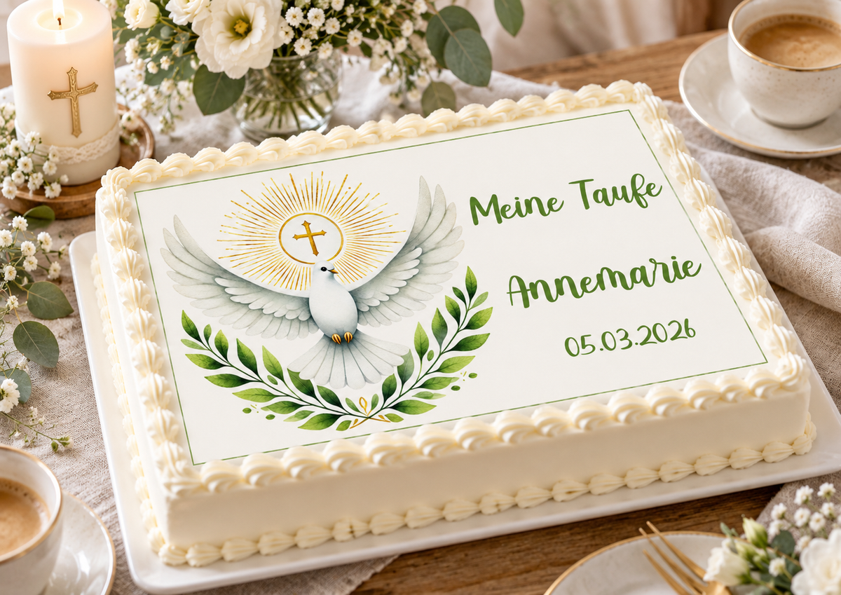 Tortenaufleger Taufe Heiliger Geist 1 Name & Datum – versch. Formen