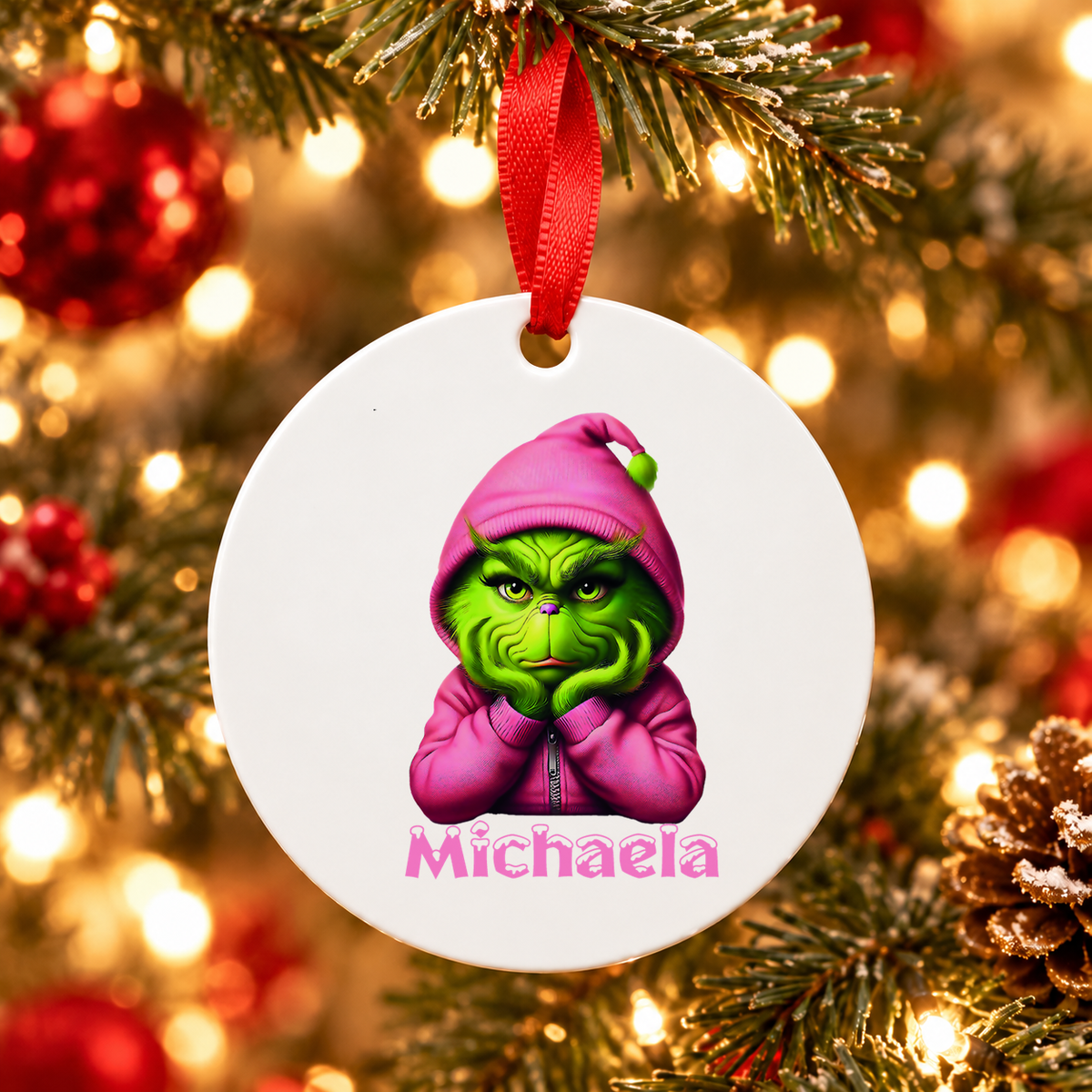 Weihnachtsanhänger personalisiert Grinch 10 mit Wunschnamen – Rund, Stern, Herz oder Glocke