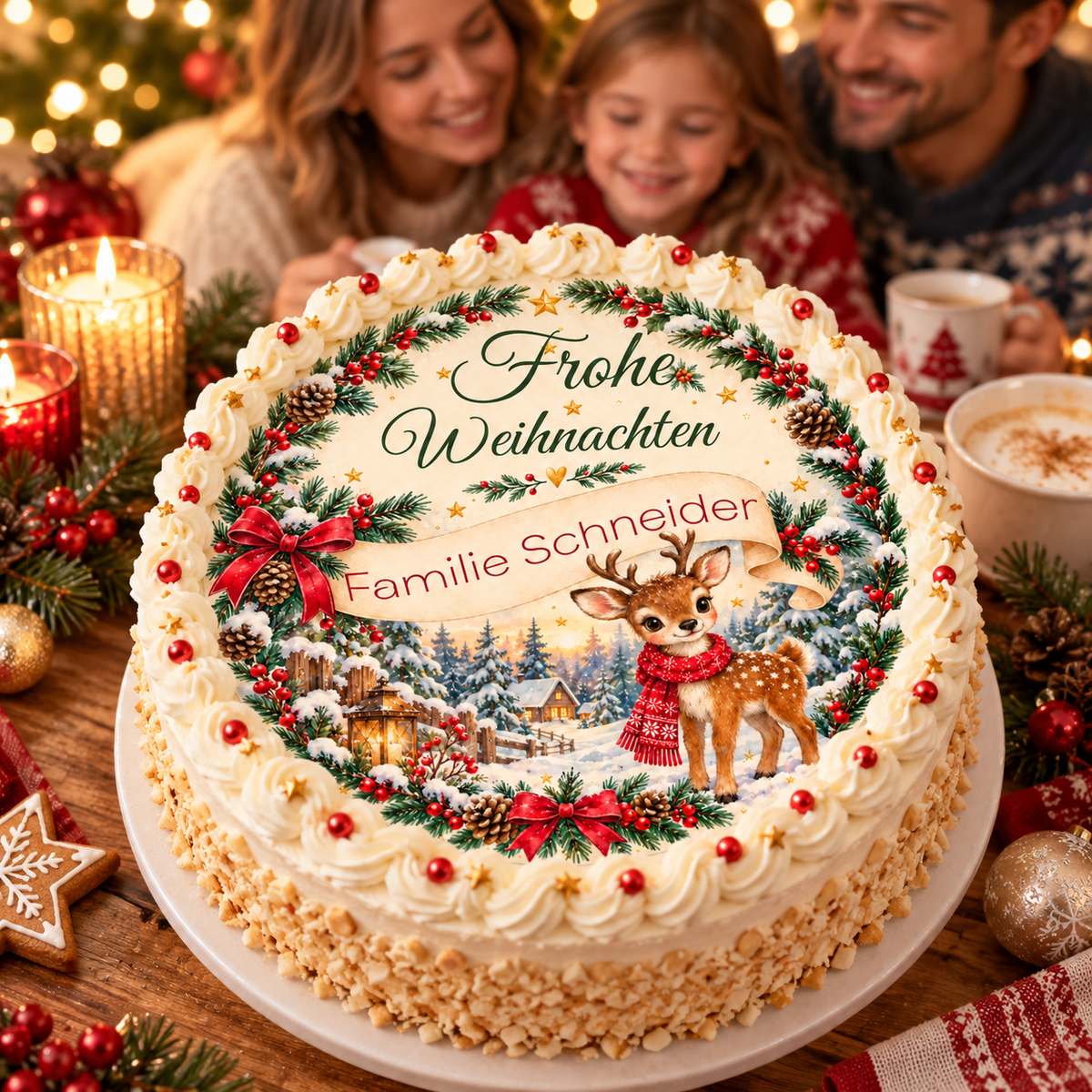 Tortenaufleger Weihnachten Rentier – personalisiert mit Familienname – versch. Formen