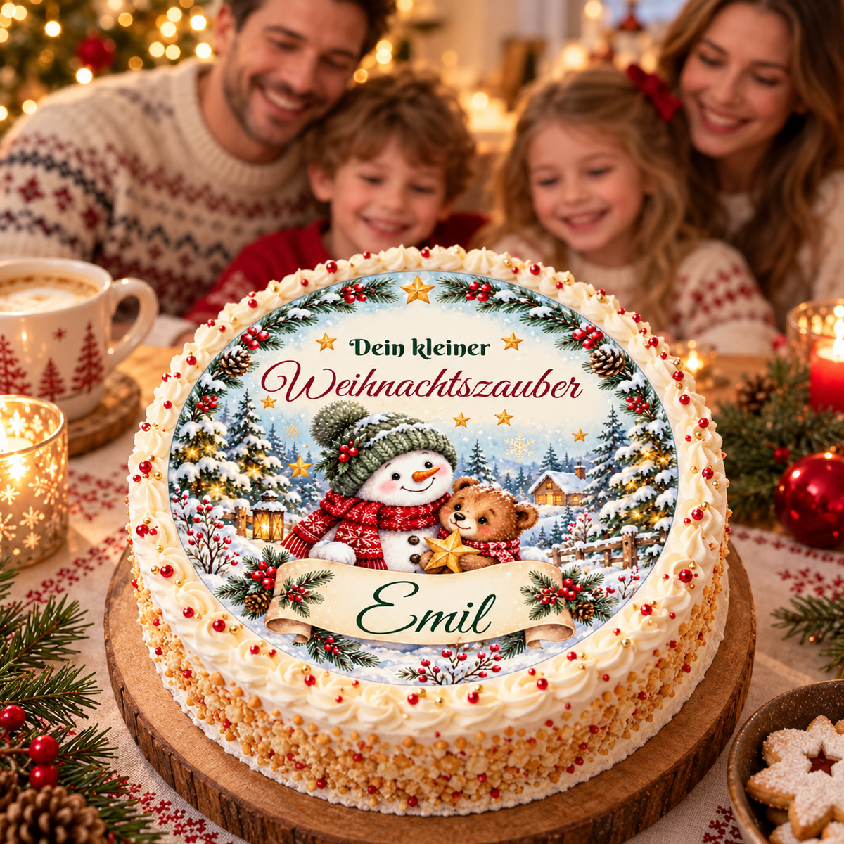 MUCKKI-PRO:5be84d354b6b5faec985d2001b9869a4ef7ce00ae1ad439ca7bf722506017be9:Tortenaufleger Weihnachten Schneemann & Bär – personalisiert mit Wunschname – versch. Formen