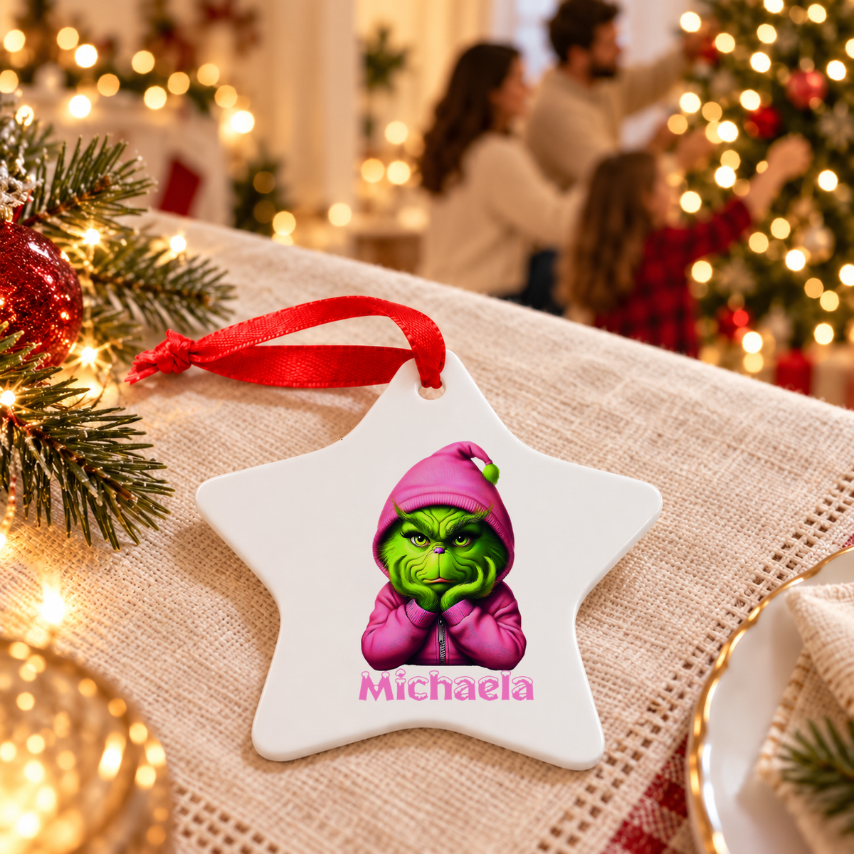 Weihnachtsanhänger personalisiert Grinch 10 mit Wunschnamen – Rund, Stern, Herz oder Glocke