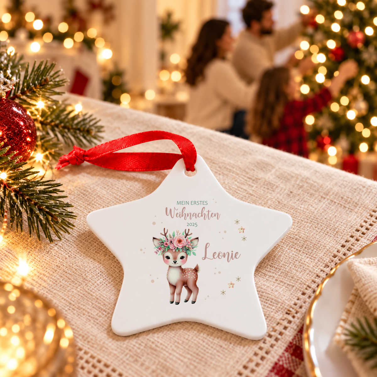 MUCKKI-PRO:f7dbbf921e86a7fc1dd0fa0b62588622eea57ad10ae1b1a73c433e11bd4cbe40:Weihnachtsanhänger personalisiert Reh – mein erstes Weihnachten mit Wunschnamen – Rund, Stern, Herz oder Glocke