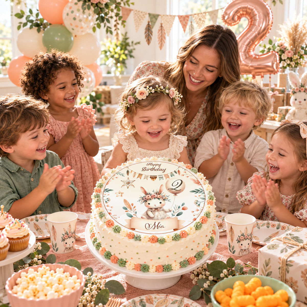 MUCKKI-PRO:3d2fefa96ab359f7242366b2353136586e0475f6279a0b4342b35209cc437bea:Tortenaufleger Geburtstag Hase 3 Name & Zahl (20cm)