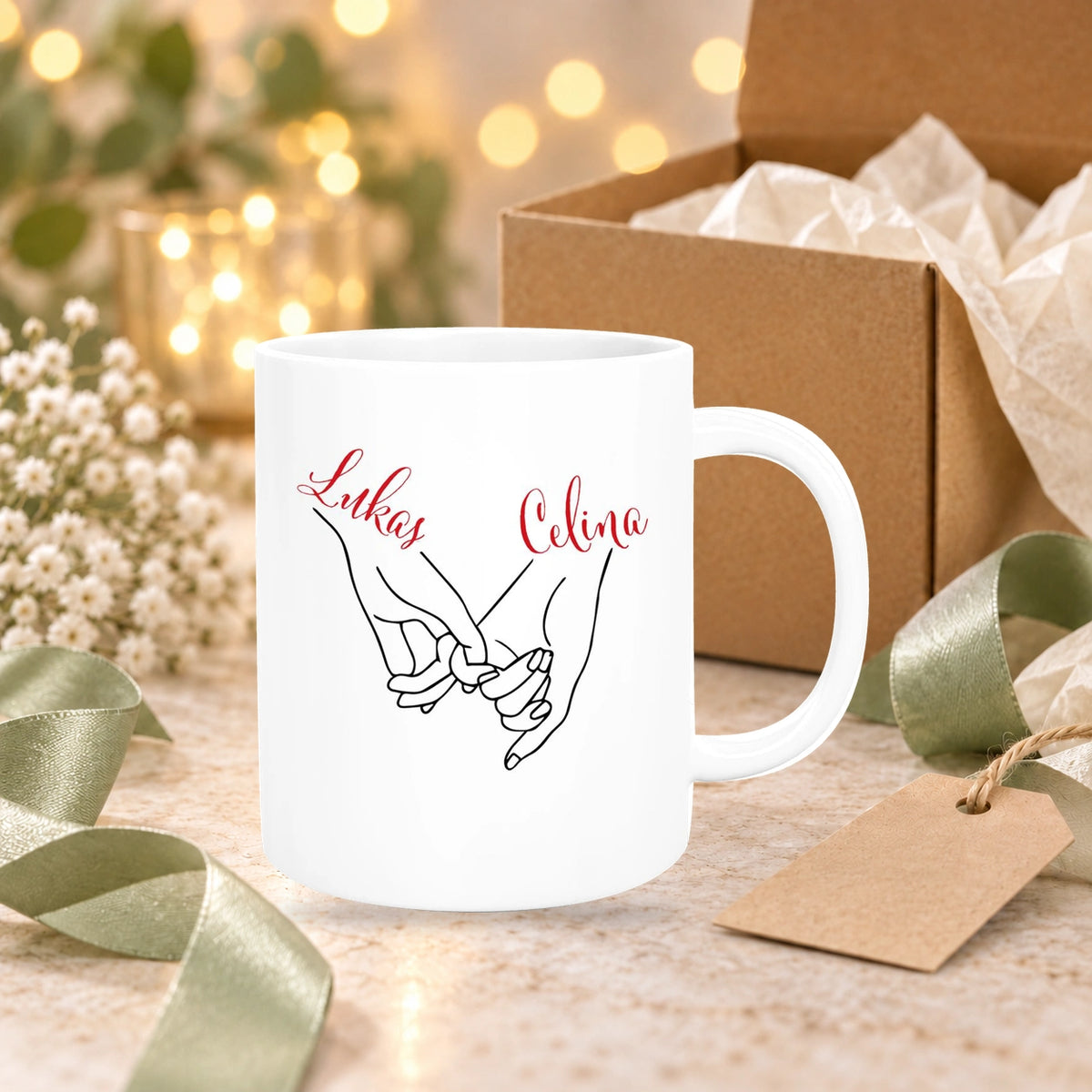 Tasse Hände Valentinstag 5 Wunschnamen Keramik personalisiert versch. Farben